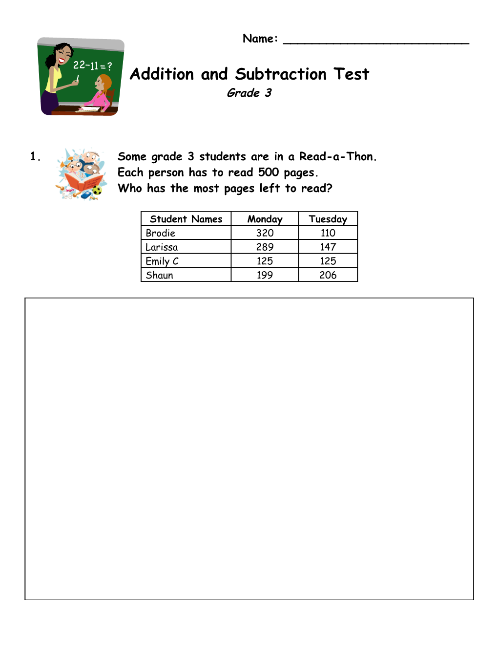 Addition and Subtraction Test