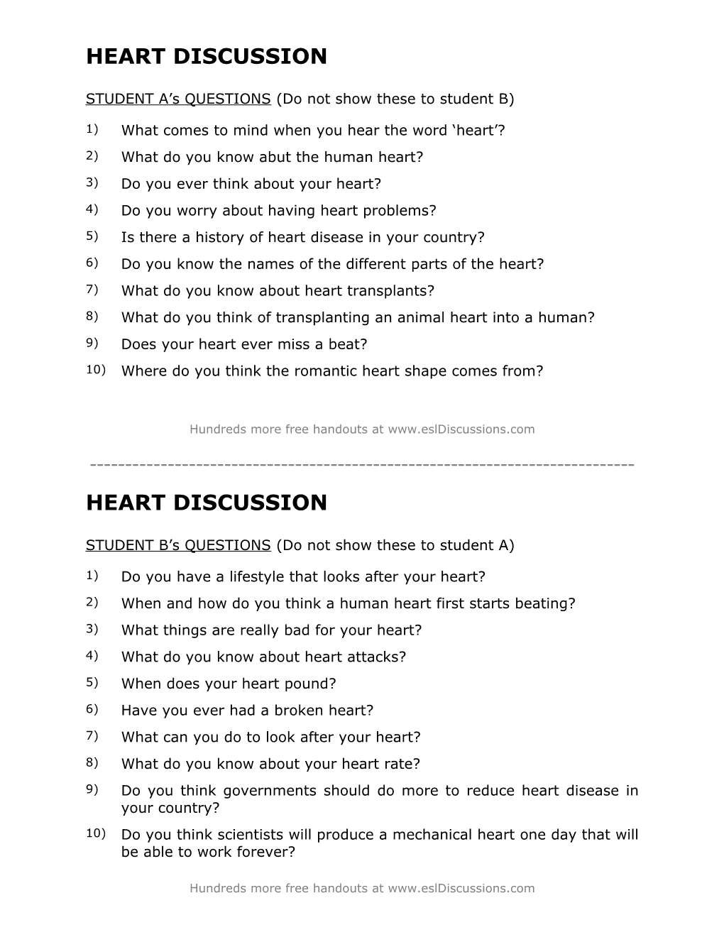 ESL Conversation Lesson on Heart
