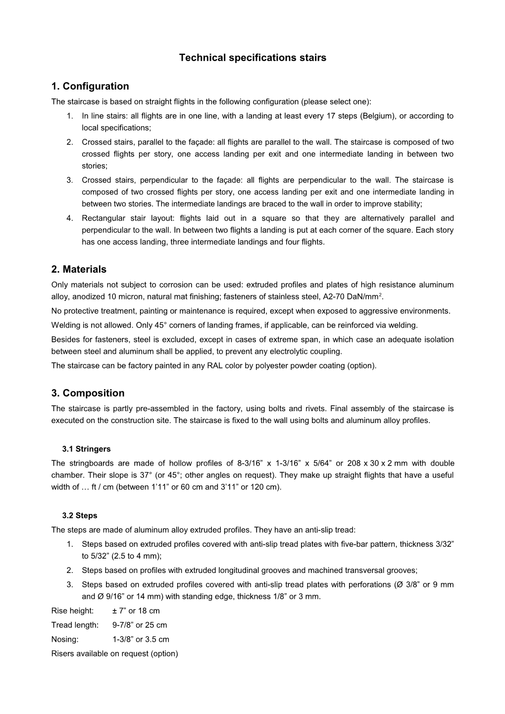 Technical Specifications Stairs