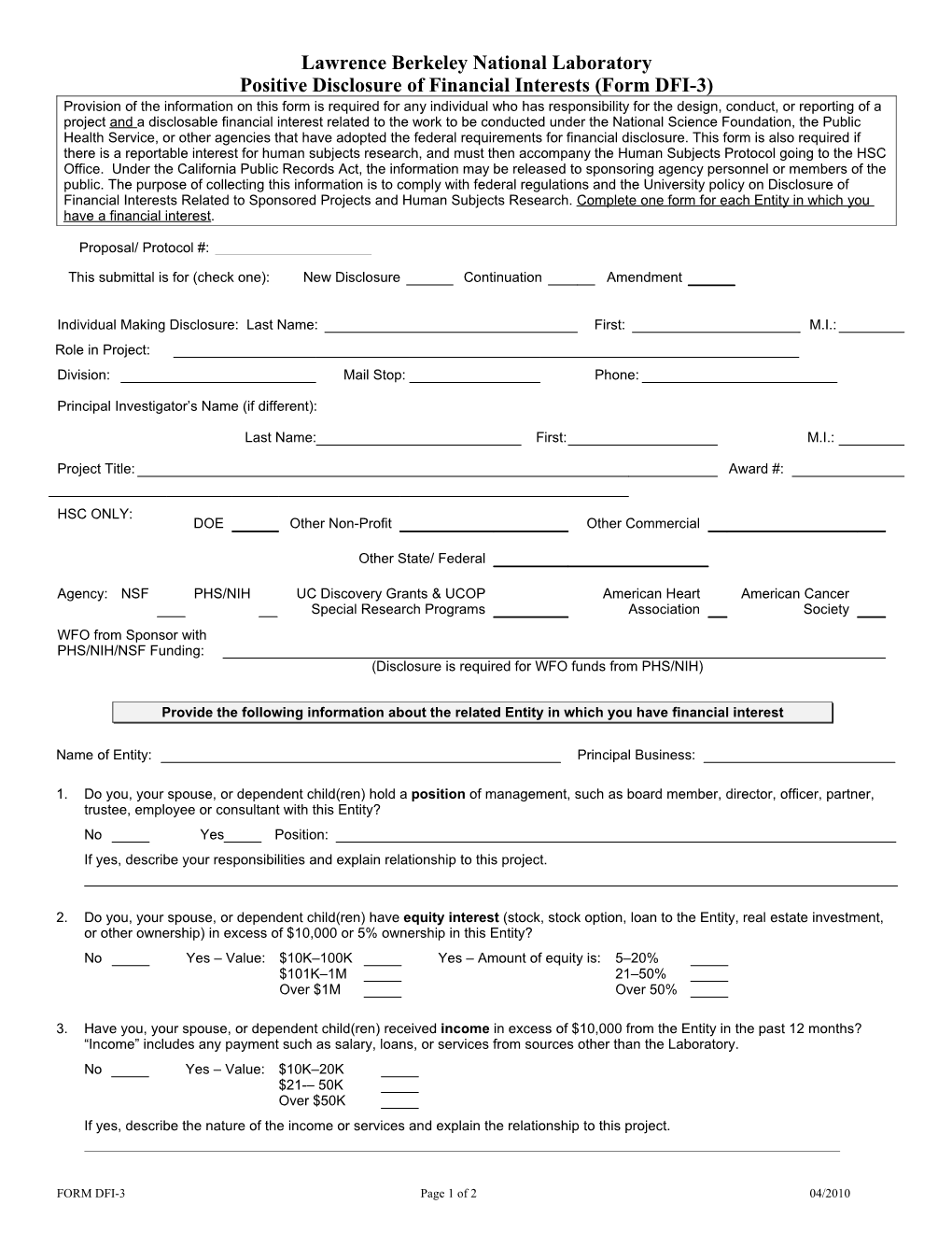 UCB NSF/NIH Form 9/5/95R