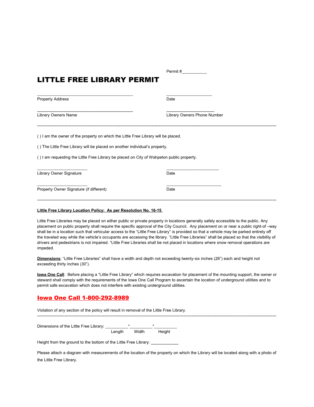 Little Free Library Permit