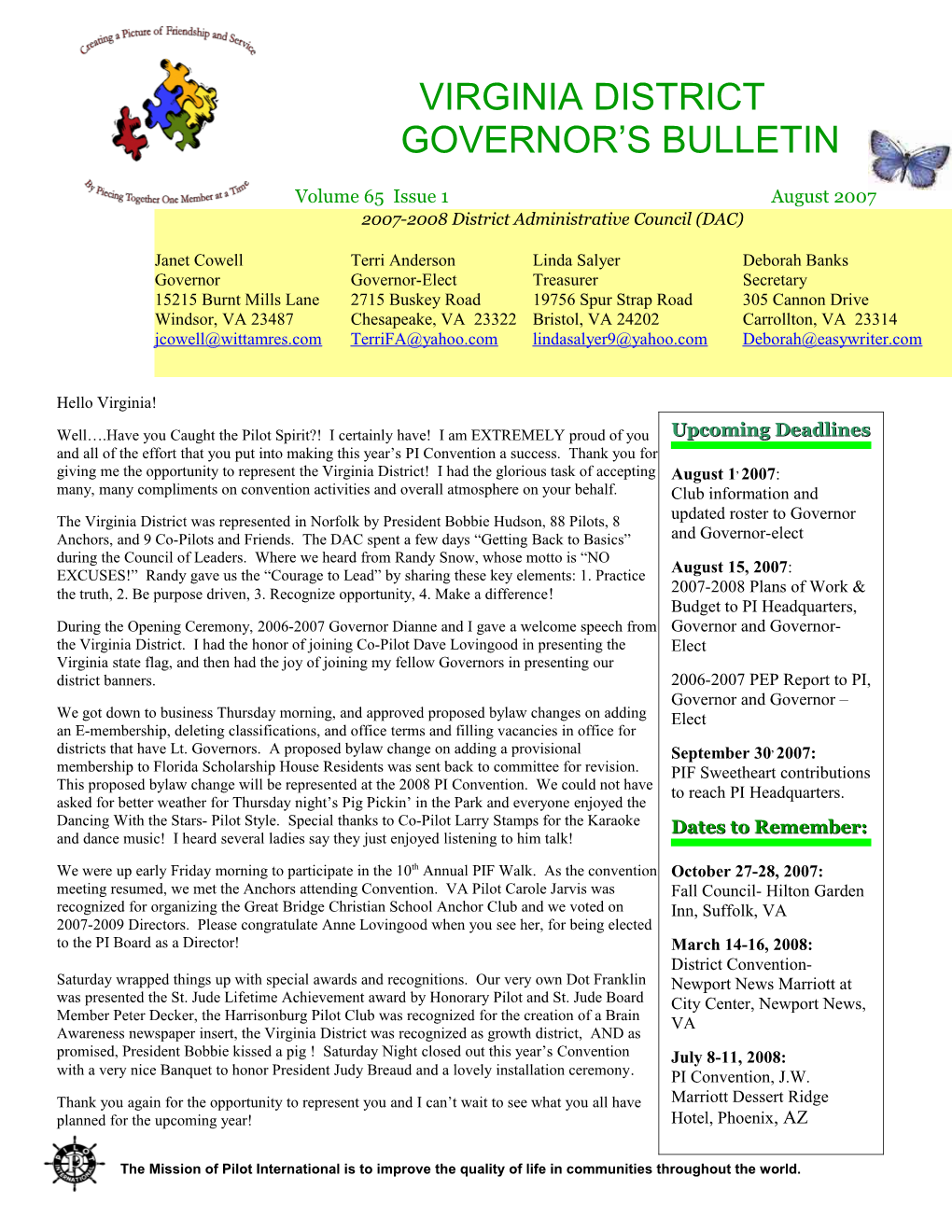 Georgia District Governor S Bulletin