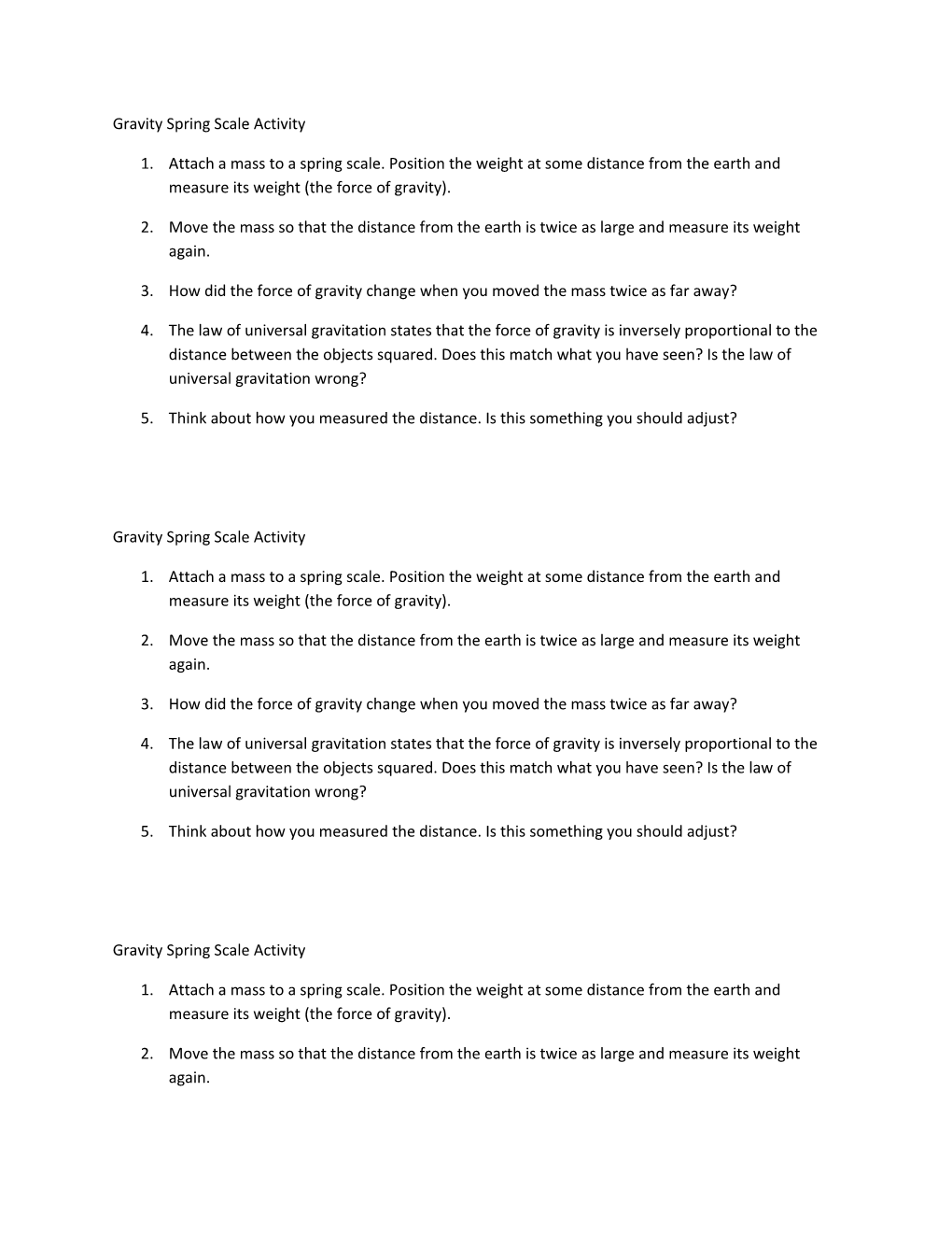 Gravity Spring Scale Activity