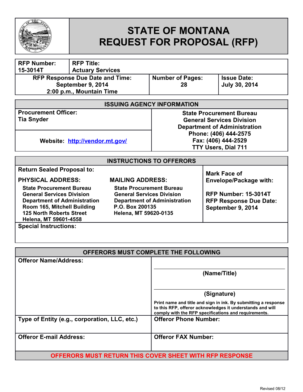 State of Montana Request for Proposal (Rfp) s3