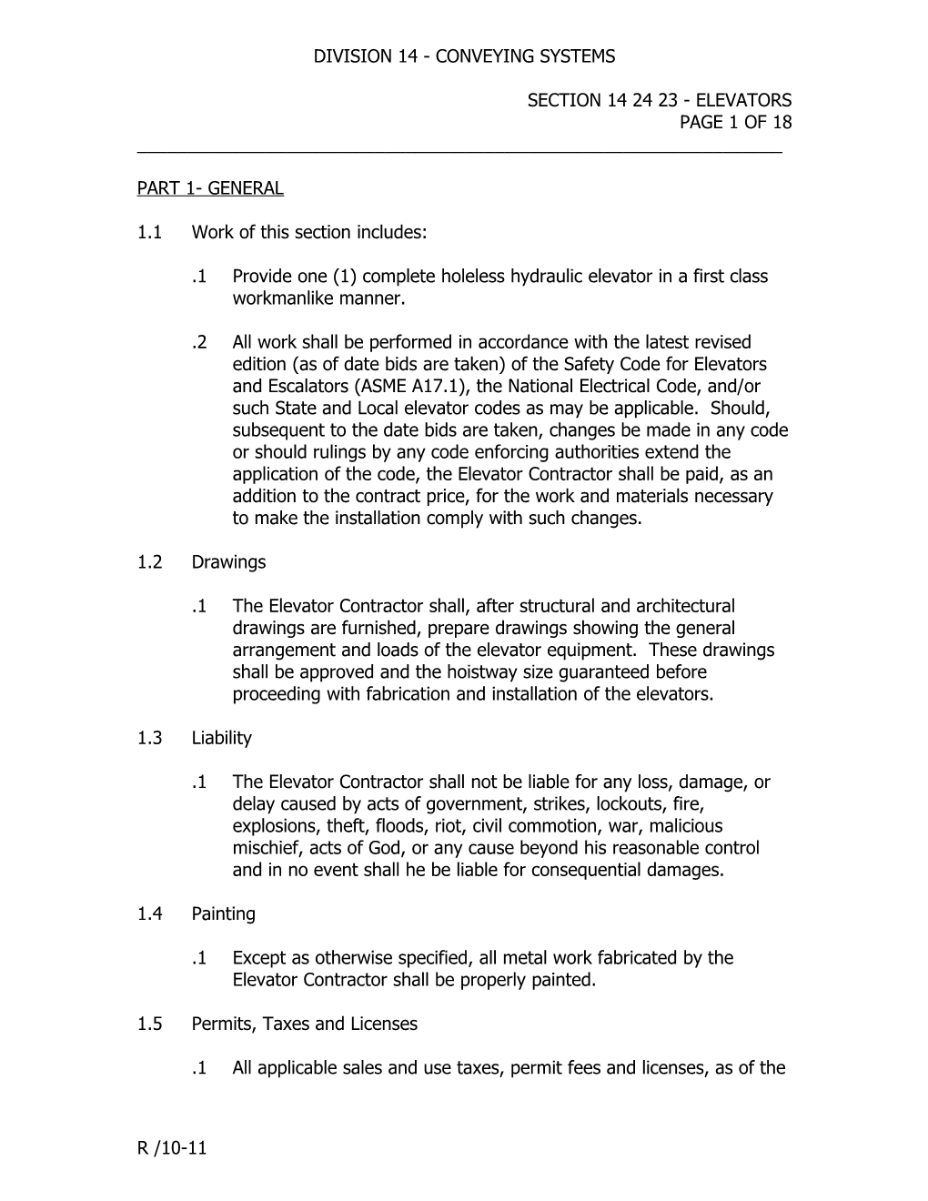 Division 14 - Conveying Systems