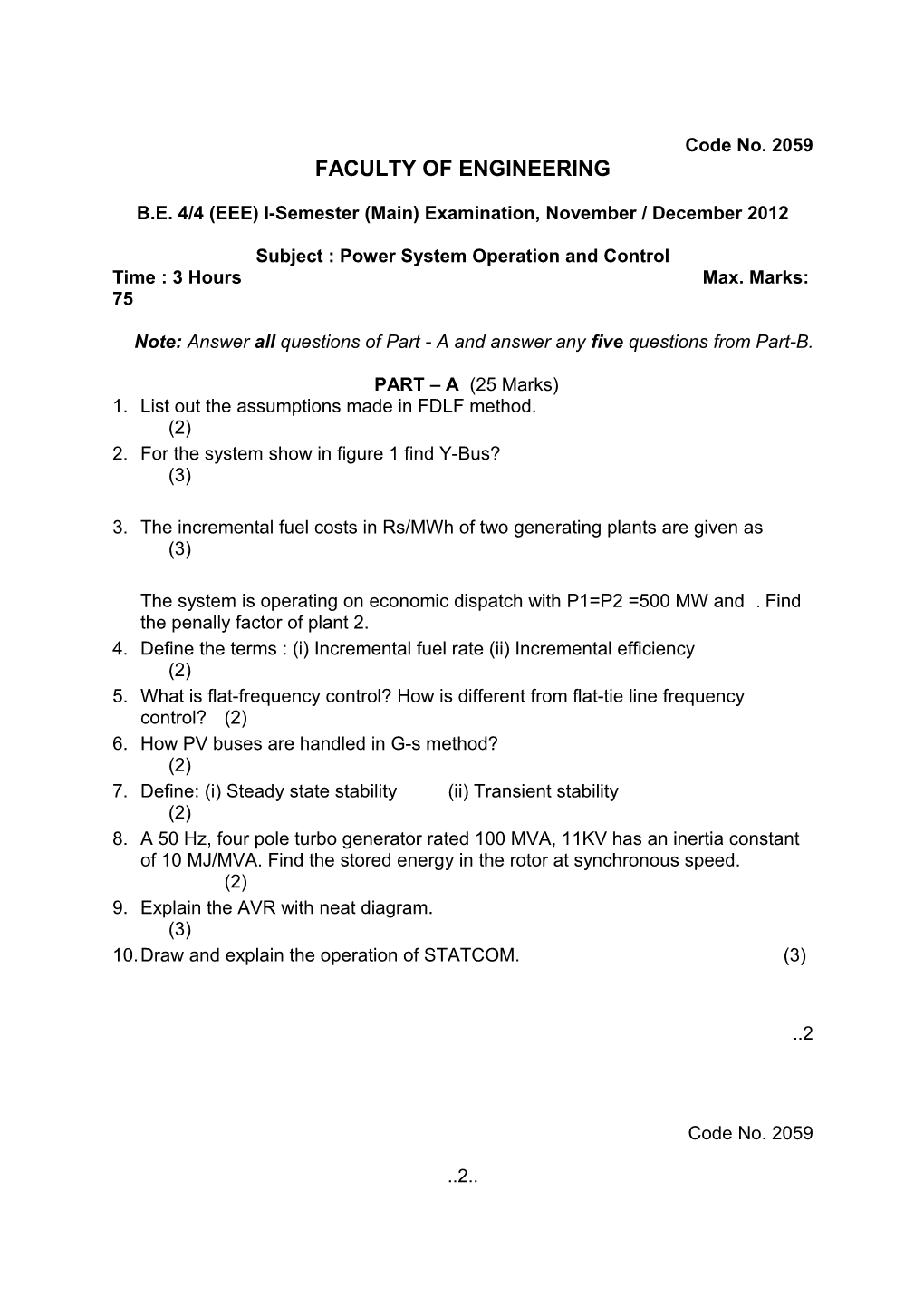 Subject : Power System Operation and Control