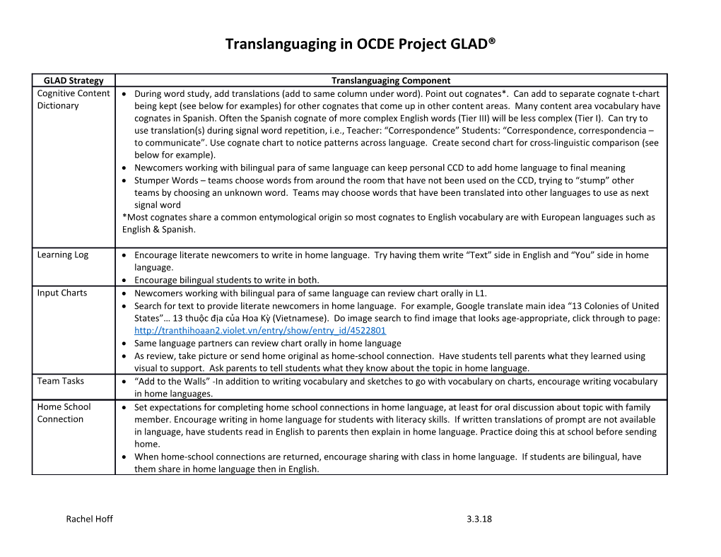 Translanguaging in OCDE Project GLAD