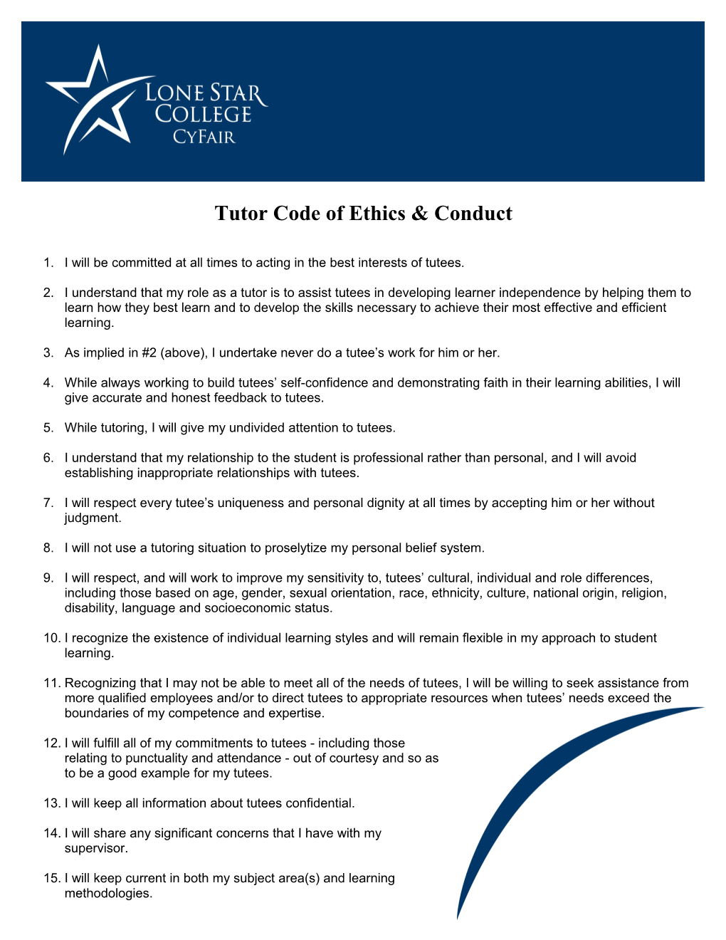 Tutor Code of Ethics & Conduct