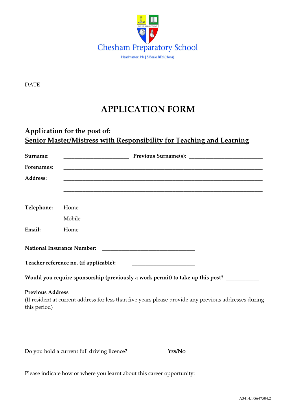 Application for the Post Of s10