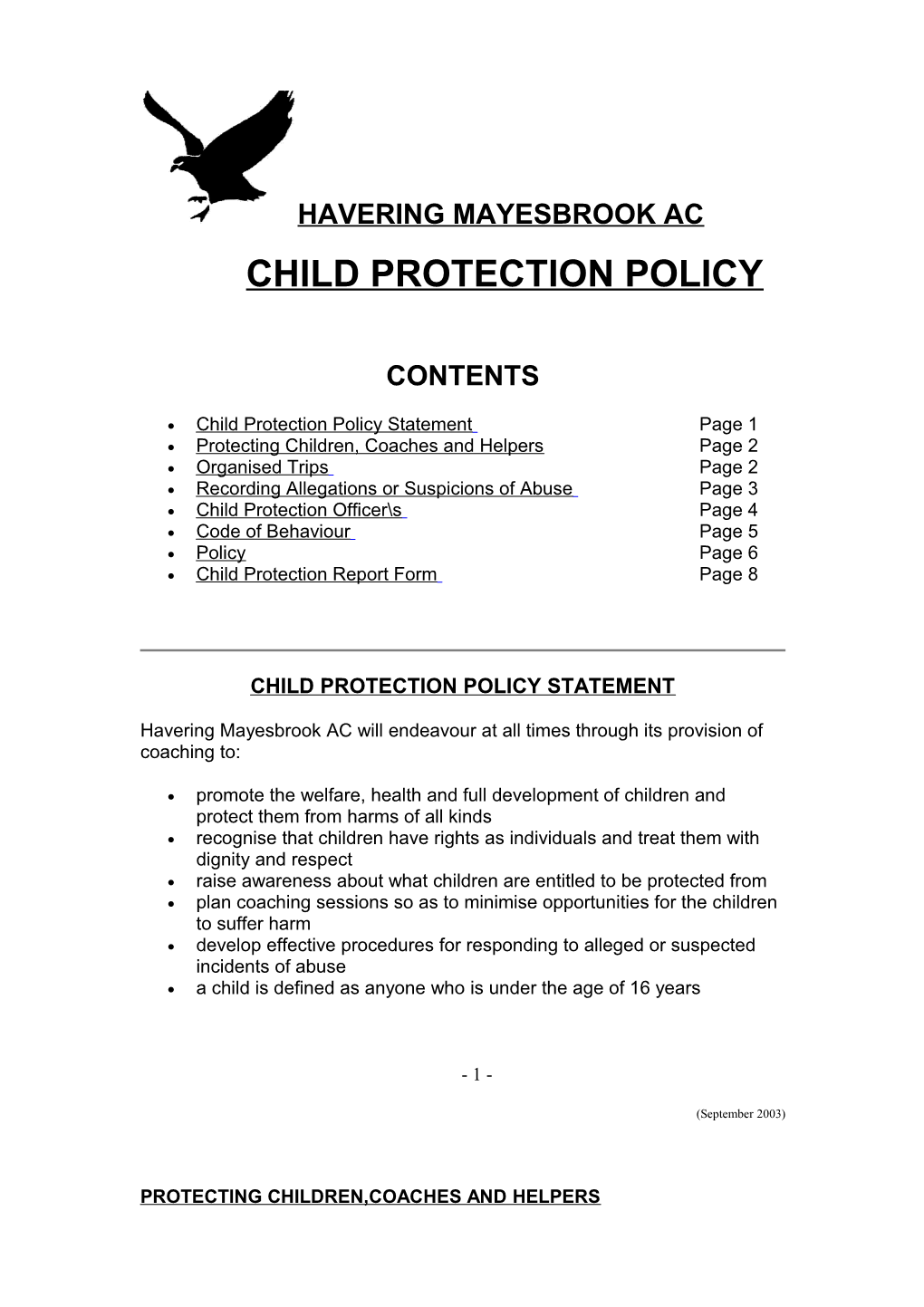 Child Protection Policy Statement Page 1
