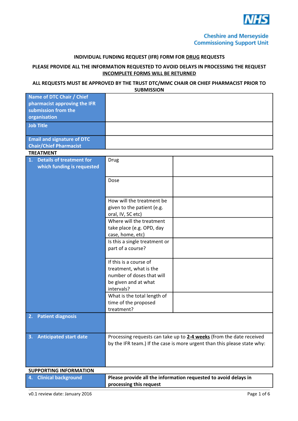 Individual Funding Request (Ifr) Form for Drug Requests