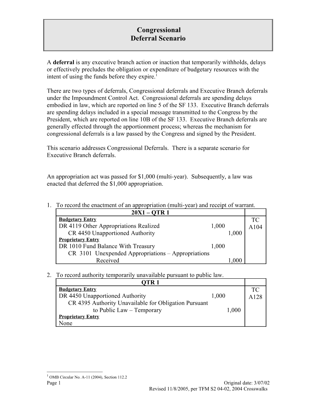 Congressional Deferral Scenario