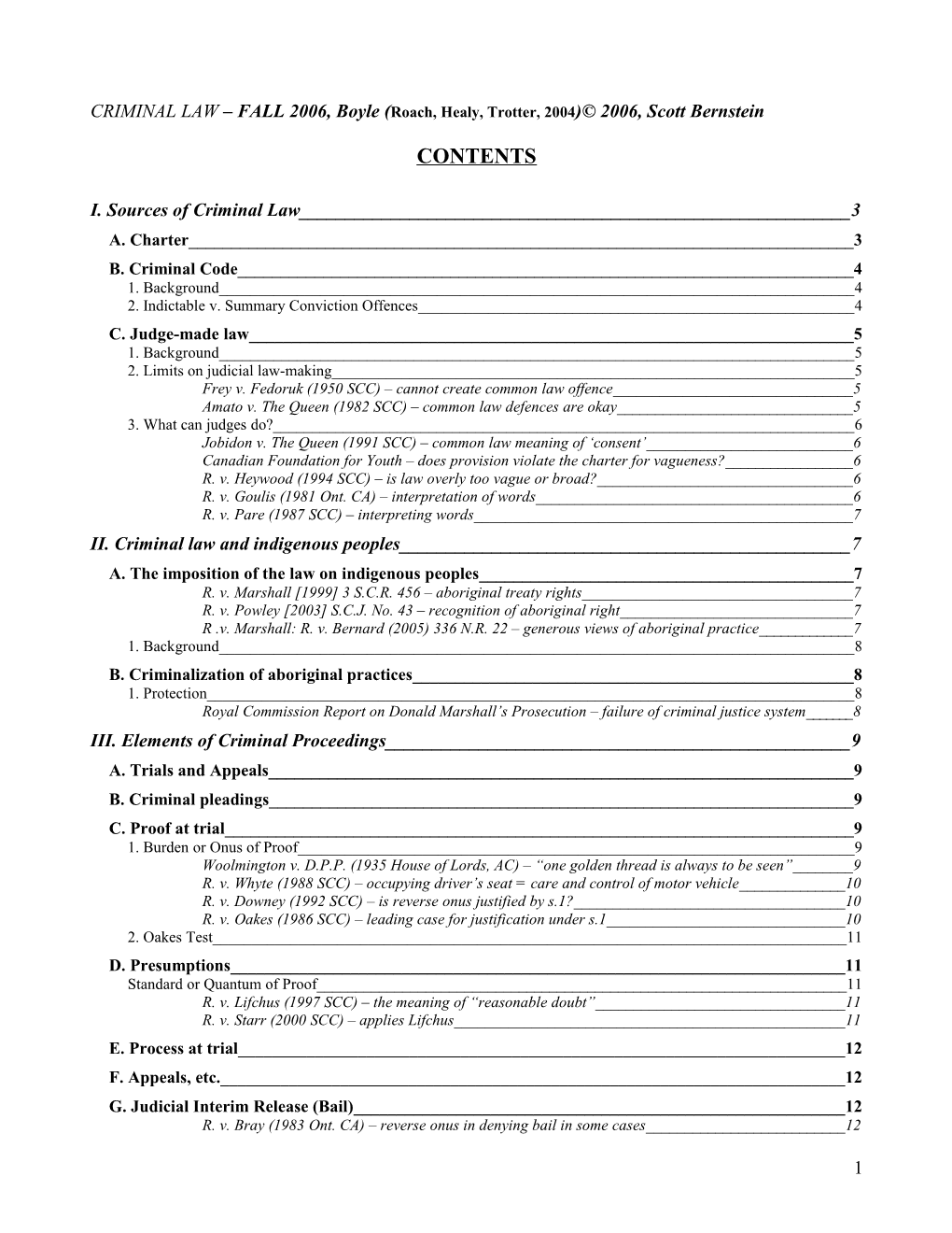 CRIMINAL LAW FALL 2006, Boyle (Roach, Healy, Trotter, 2004) 2006, Scott Bernstein