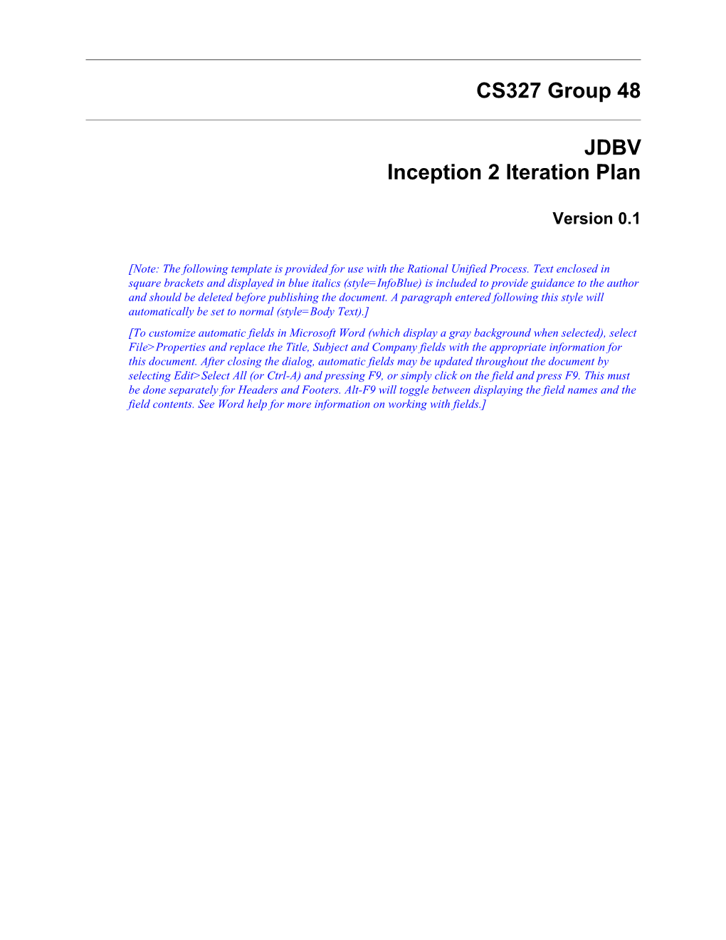 Inception 2 Iteration Plan