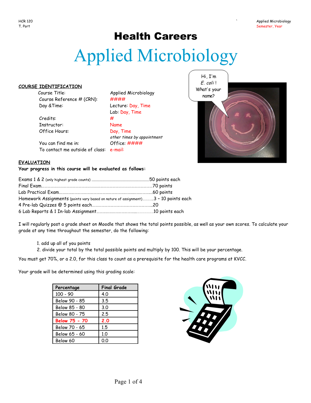 Applied Microbiology College Course Syllabus