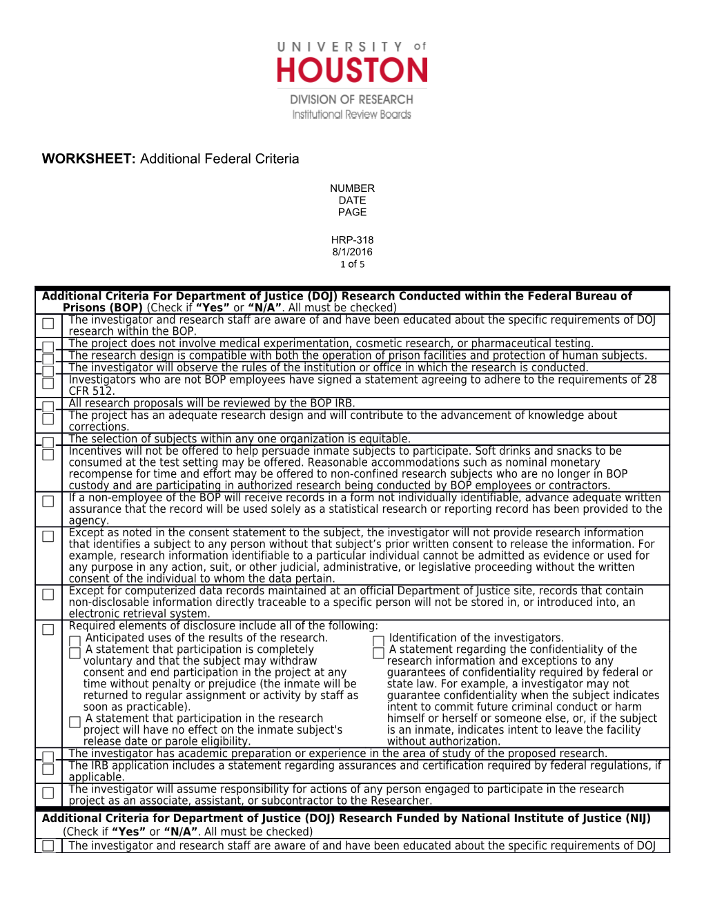 WORKSHEET: Criteria for Approval and Additional Considerations