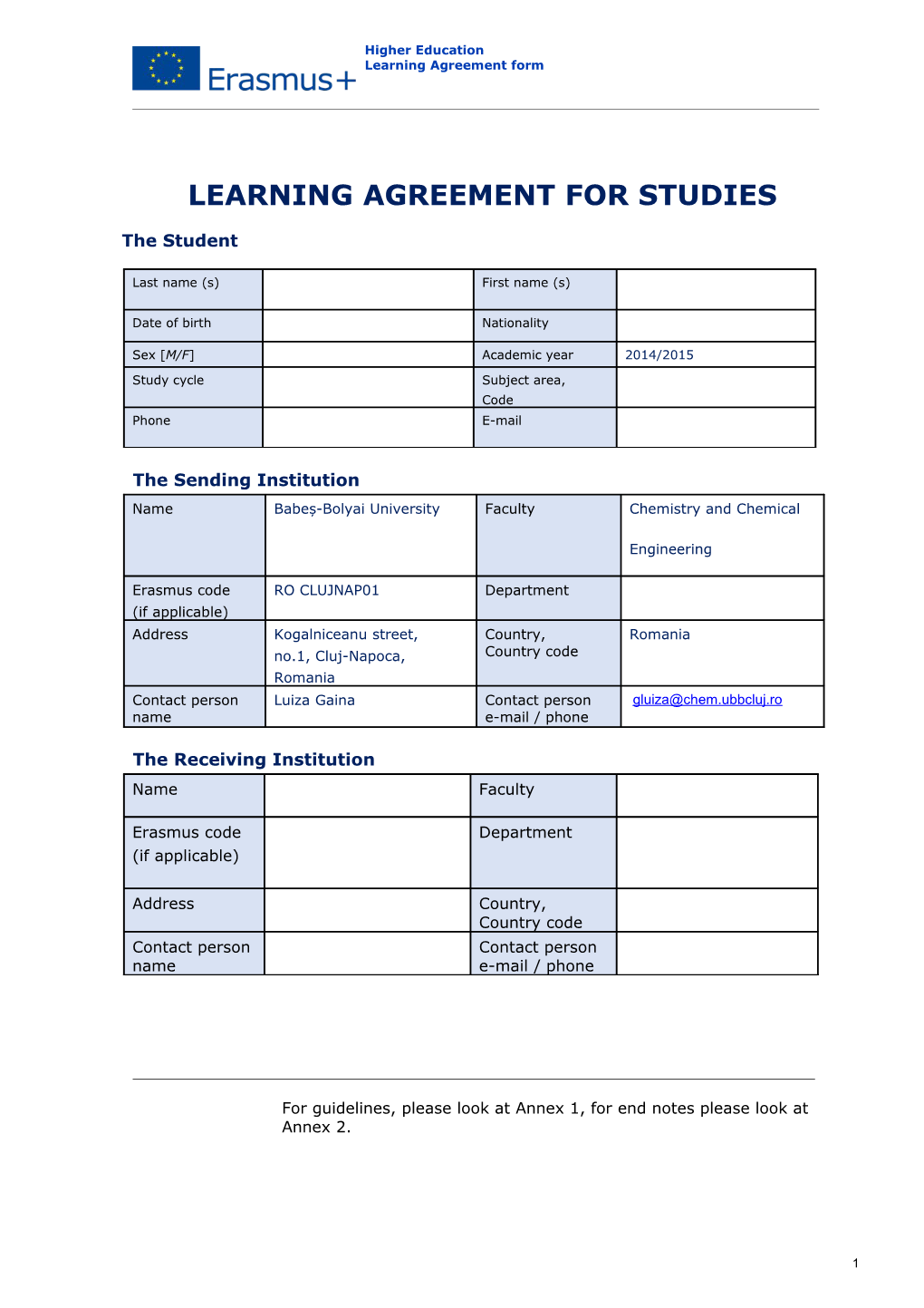 Learning Agreement for Studies s7
