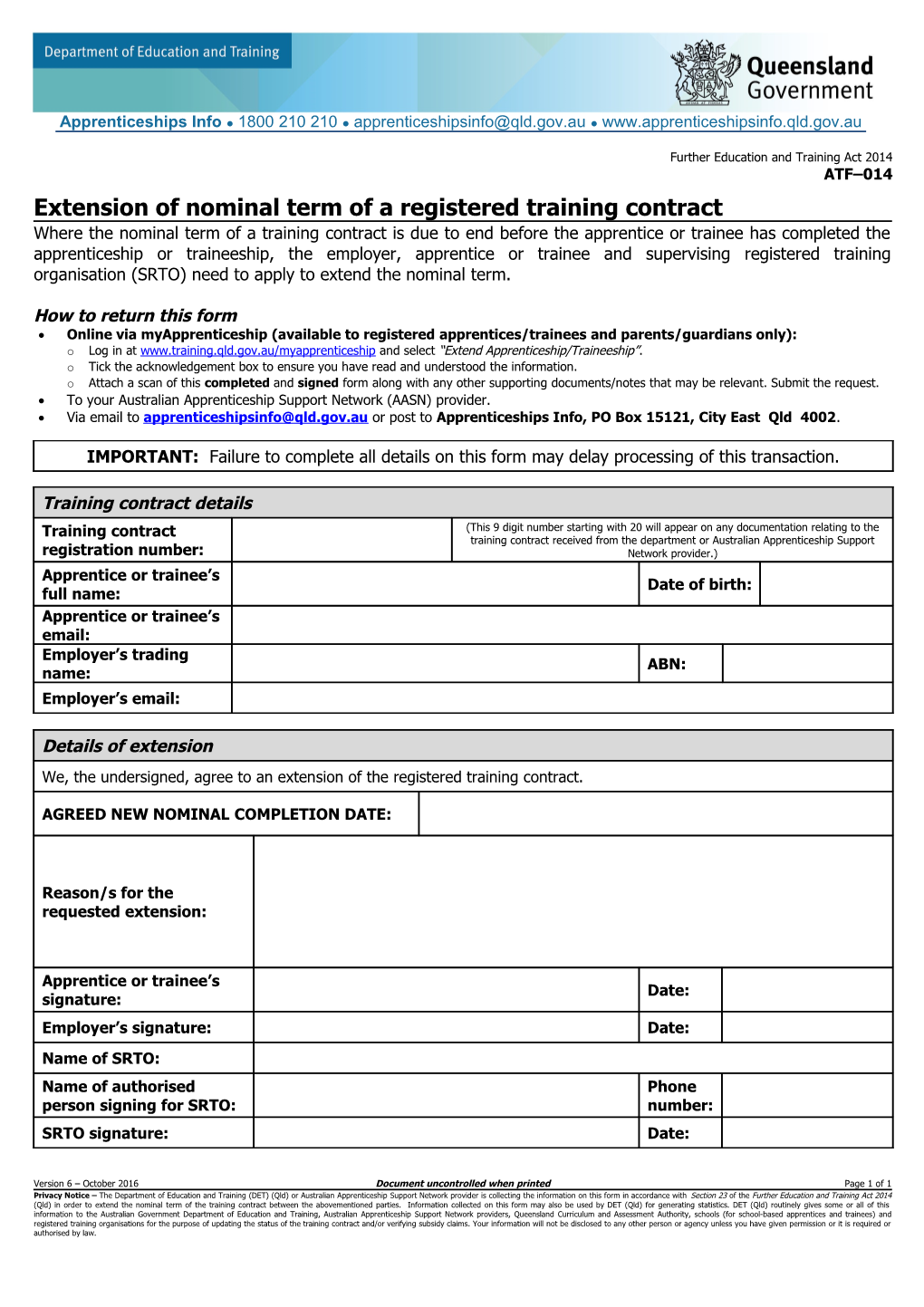 ATF-014 Extension of Nominal Term of a Registered Form