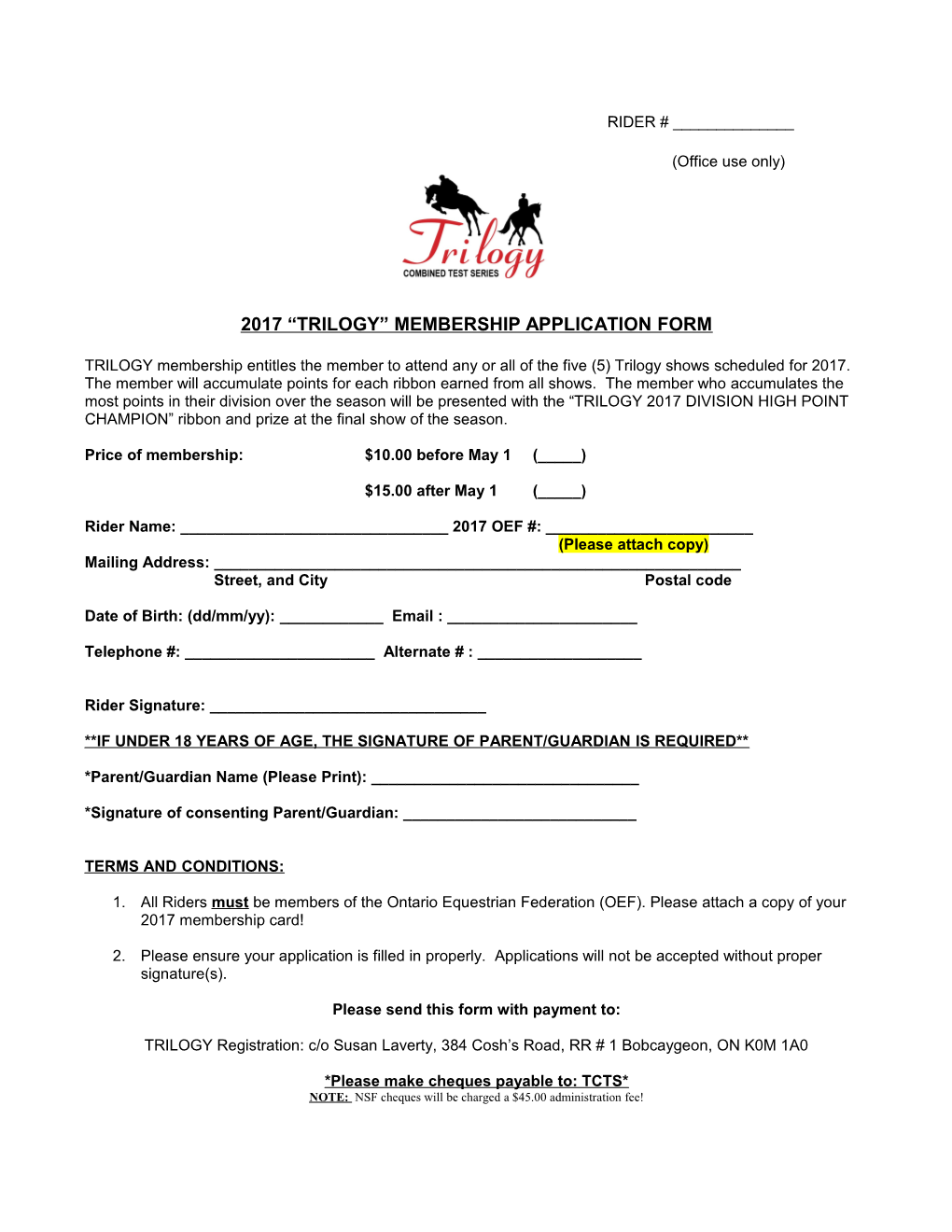 2017 Trilogy Membership Application Form