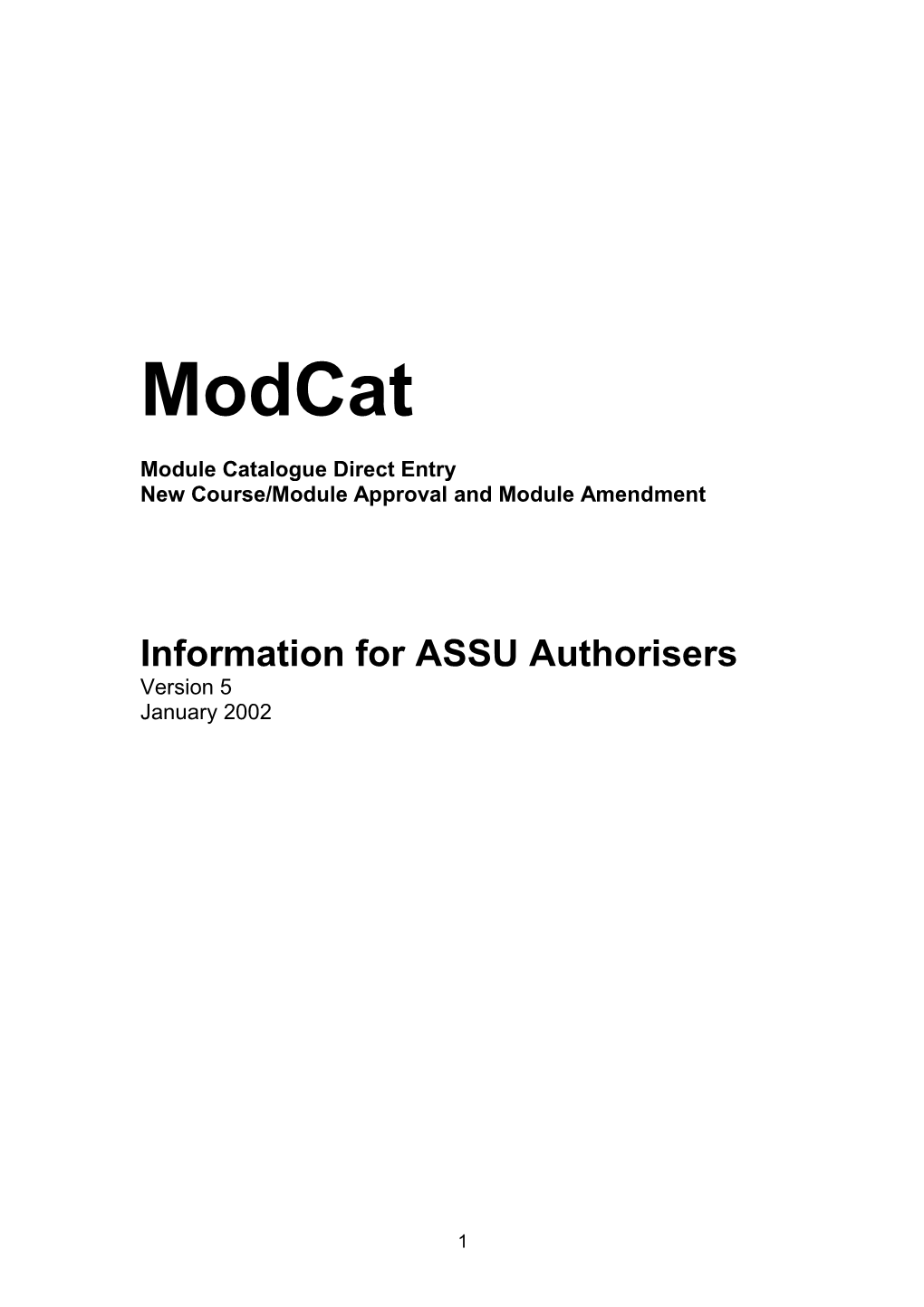 Module Catalogue Direct Entry