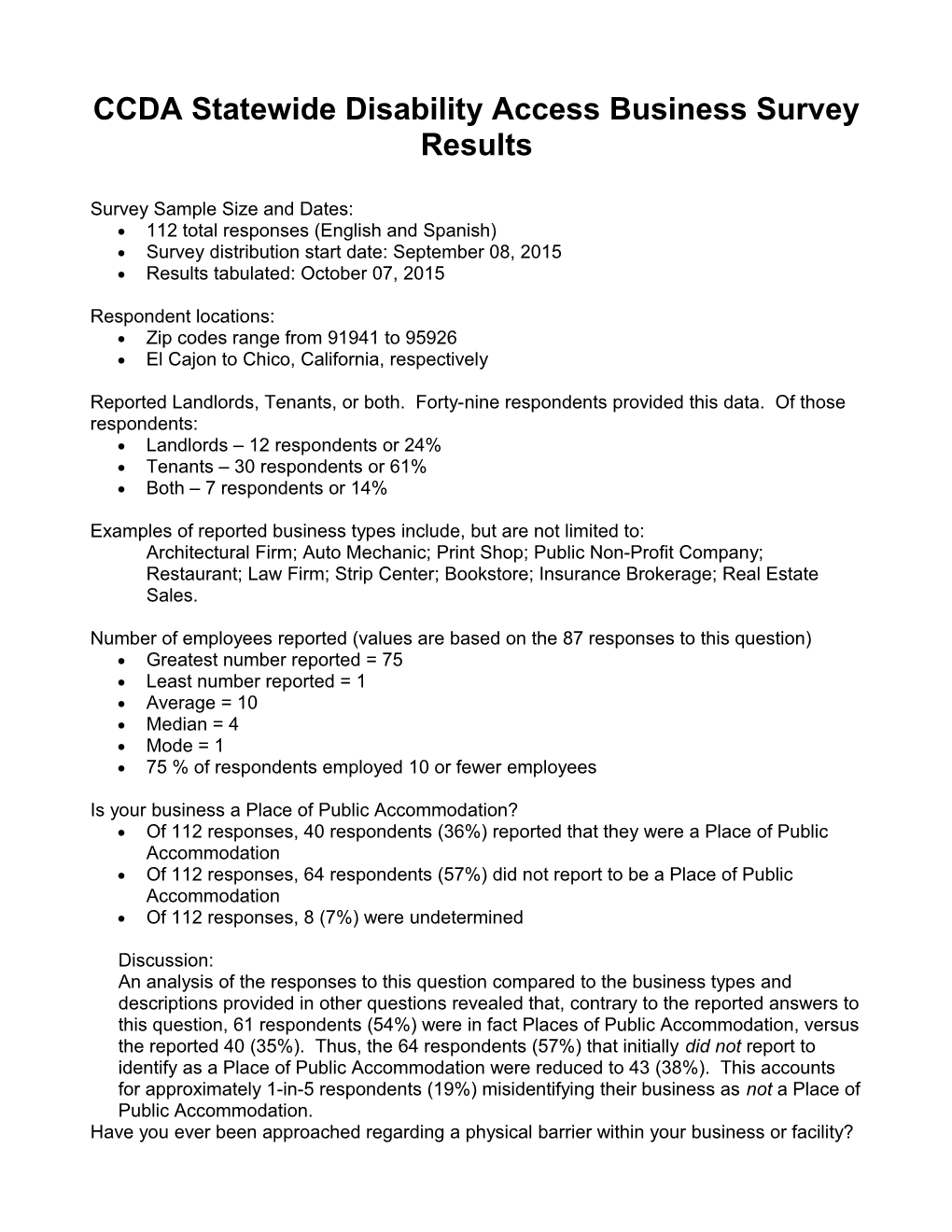 CCDA Statewide Disability Access Business Survey Results