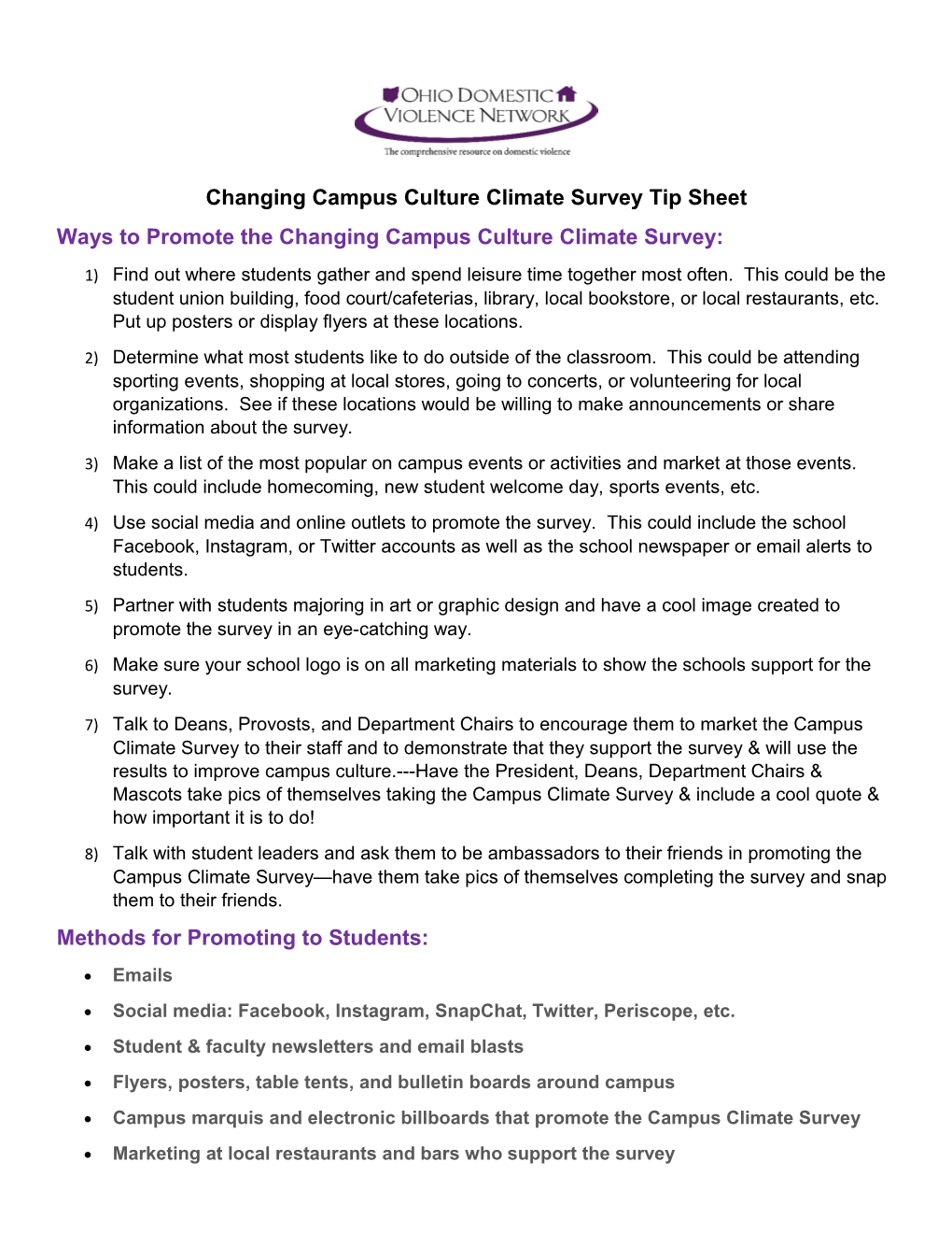 Changing Campus Culture Climate Survey Tip Sheet