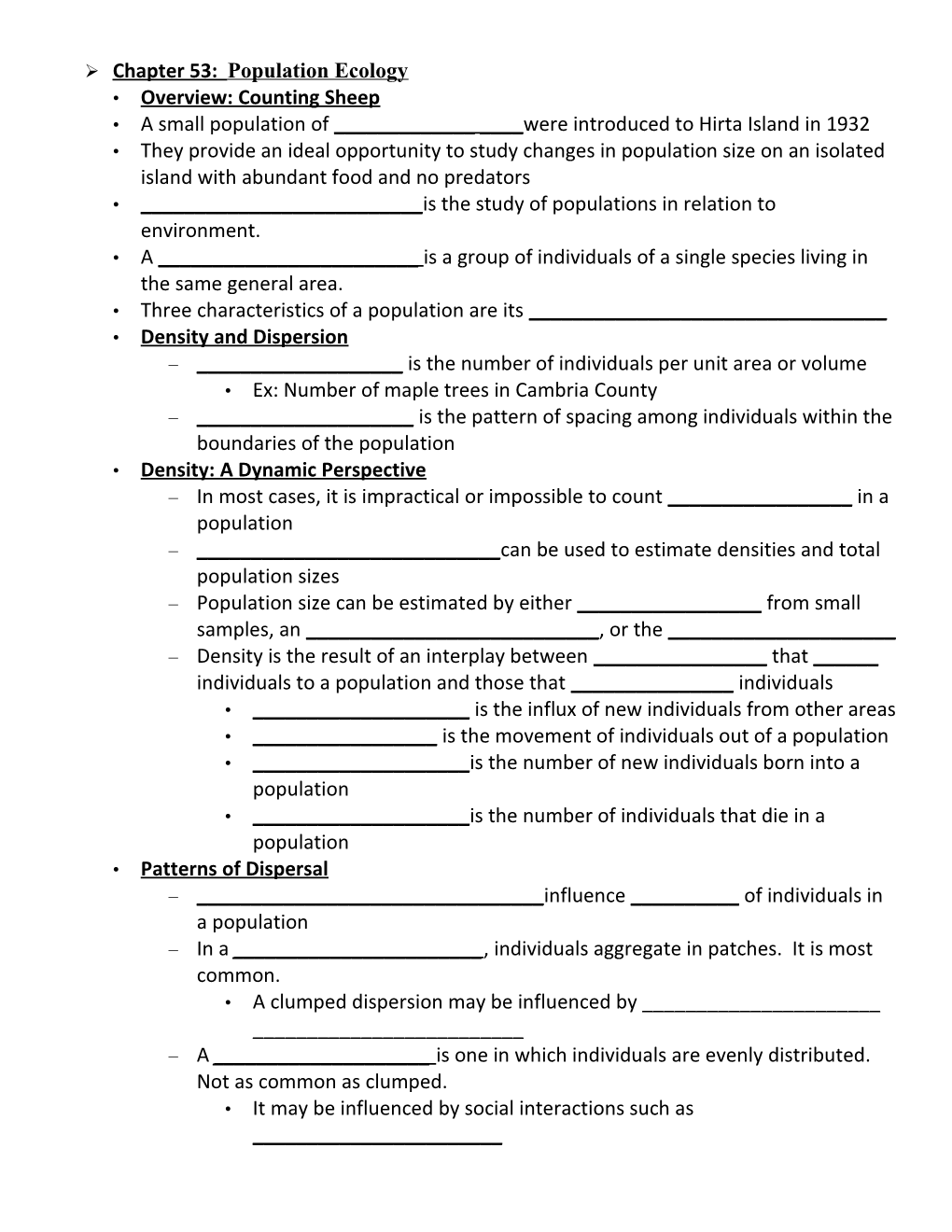 Ø Chapter 53: Population Ecology