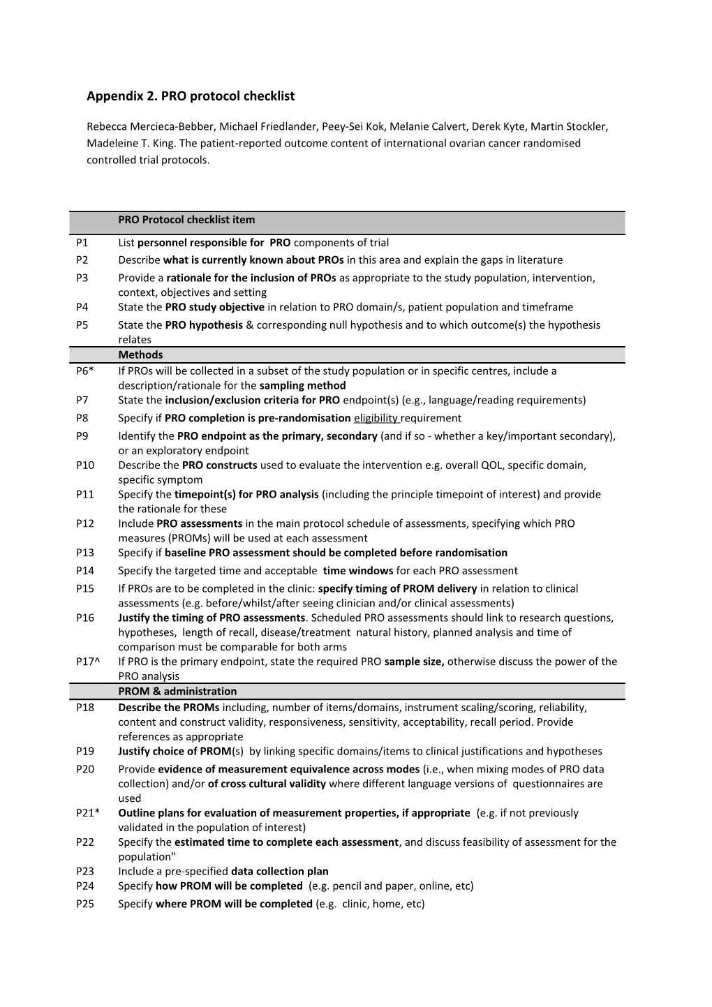 Appendix 2. PRO Protocol Checklist