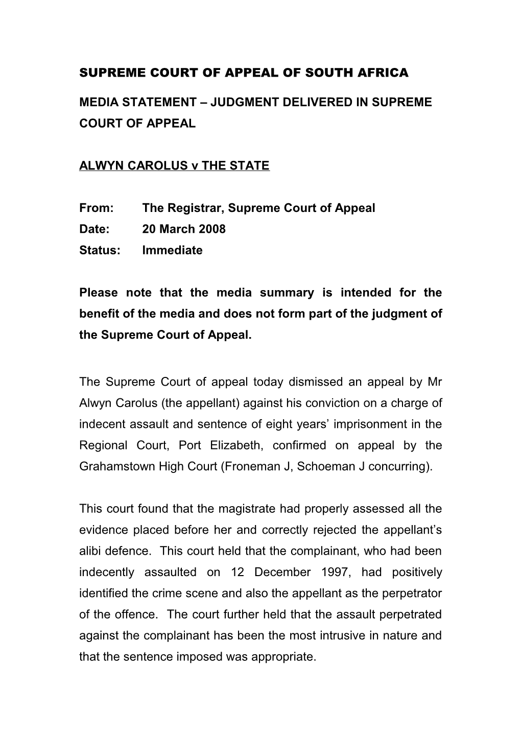 Supreme Court of Appeal of South Africa s7