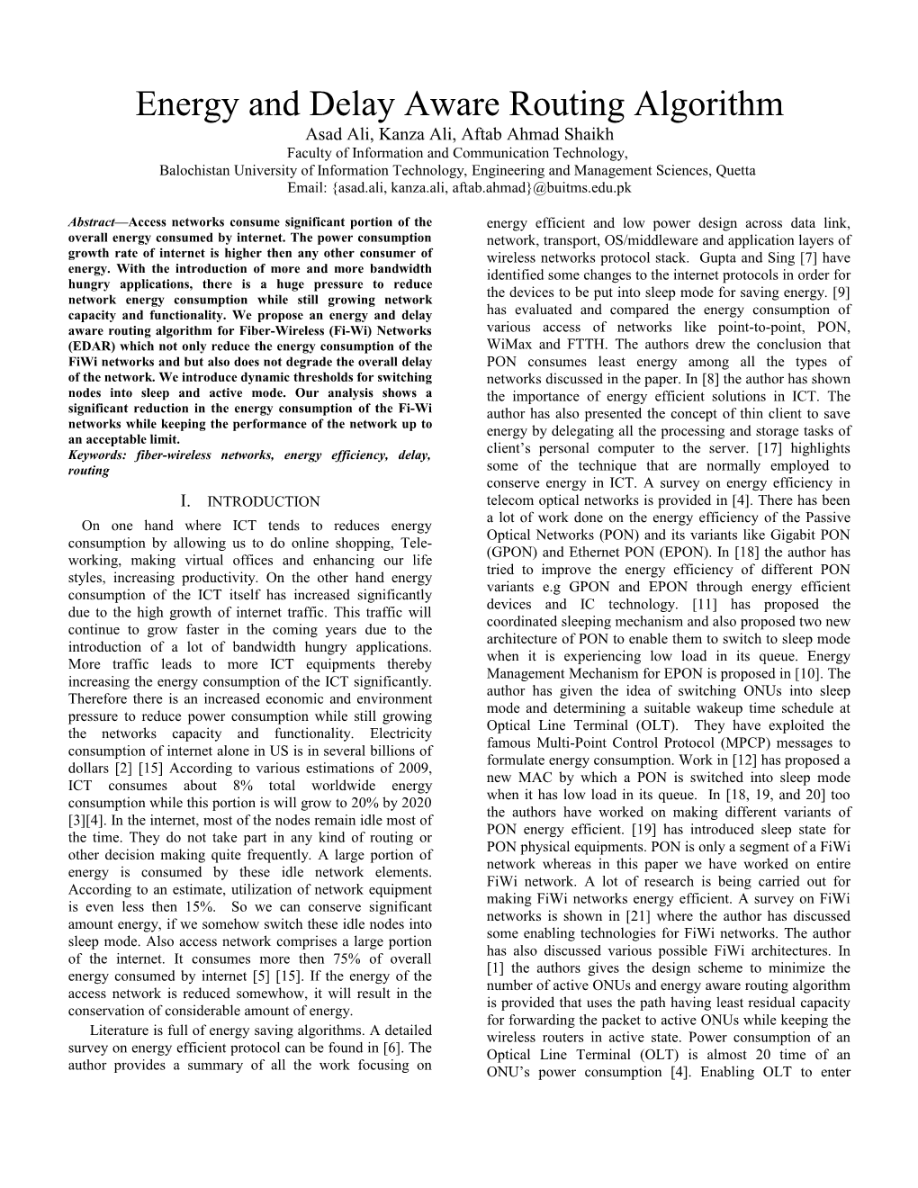 Energy and Delay Aware Routing Algorithm