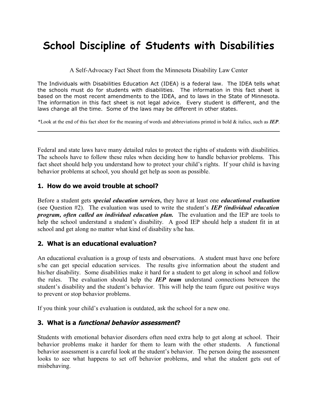 School Discipline Of Students With Disabilities
