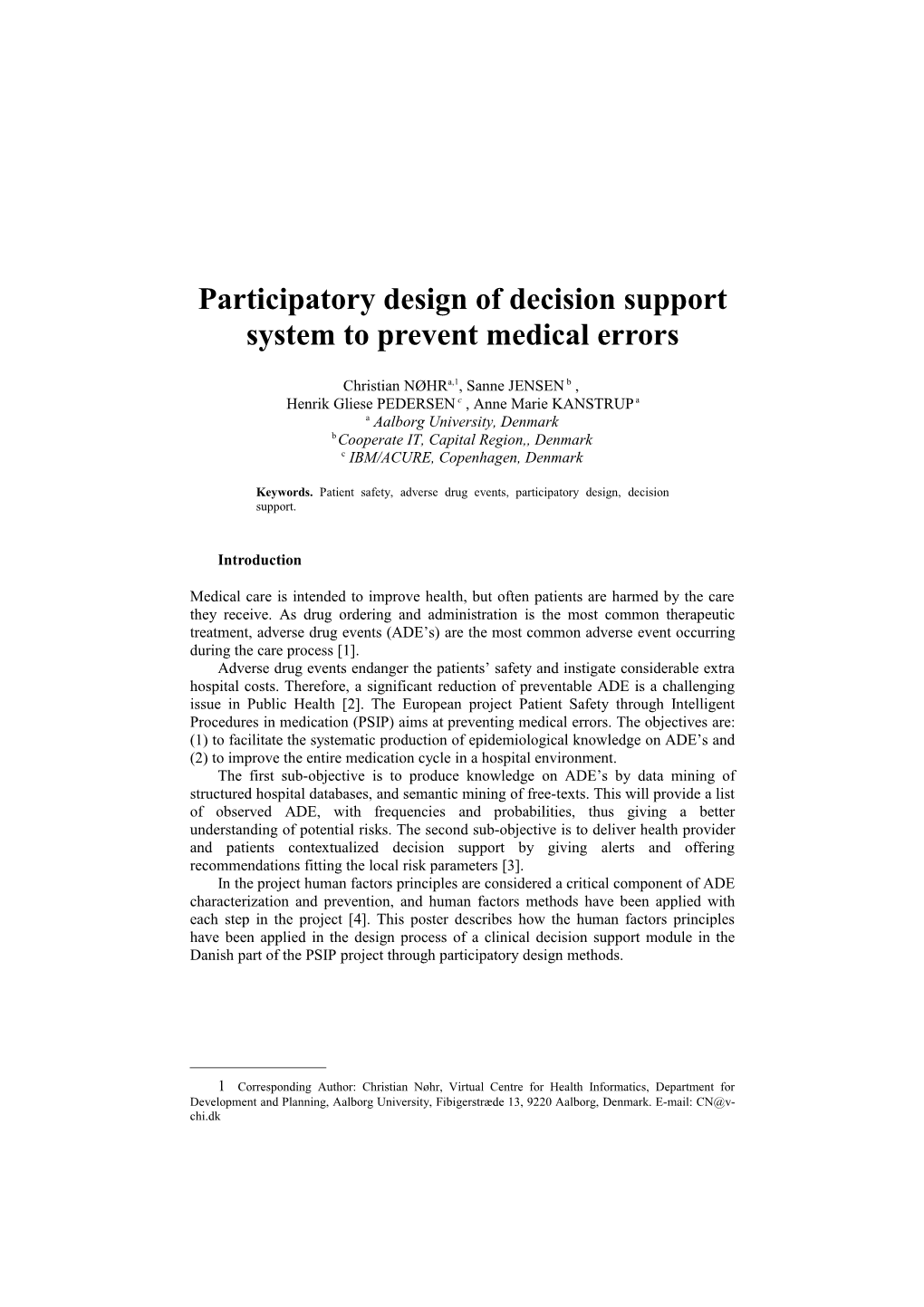 Participatory Design of Decision Support System to Prevent Medical Errors