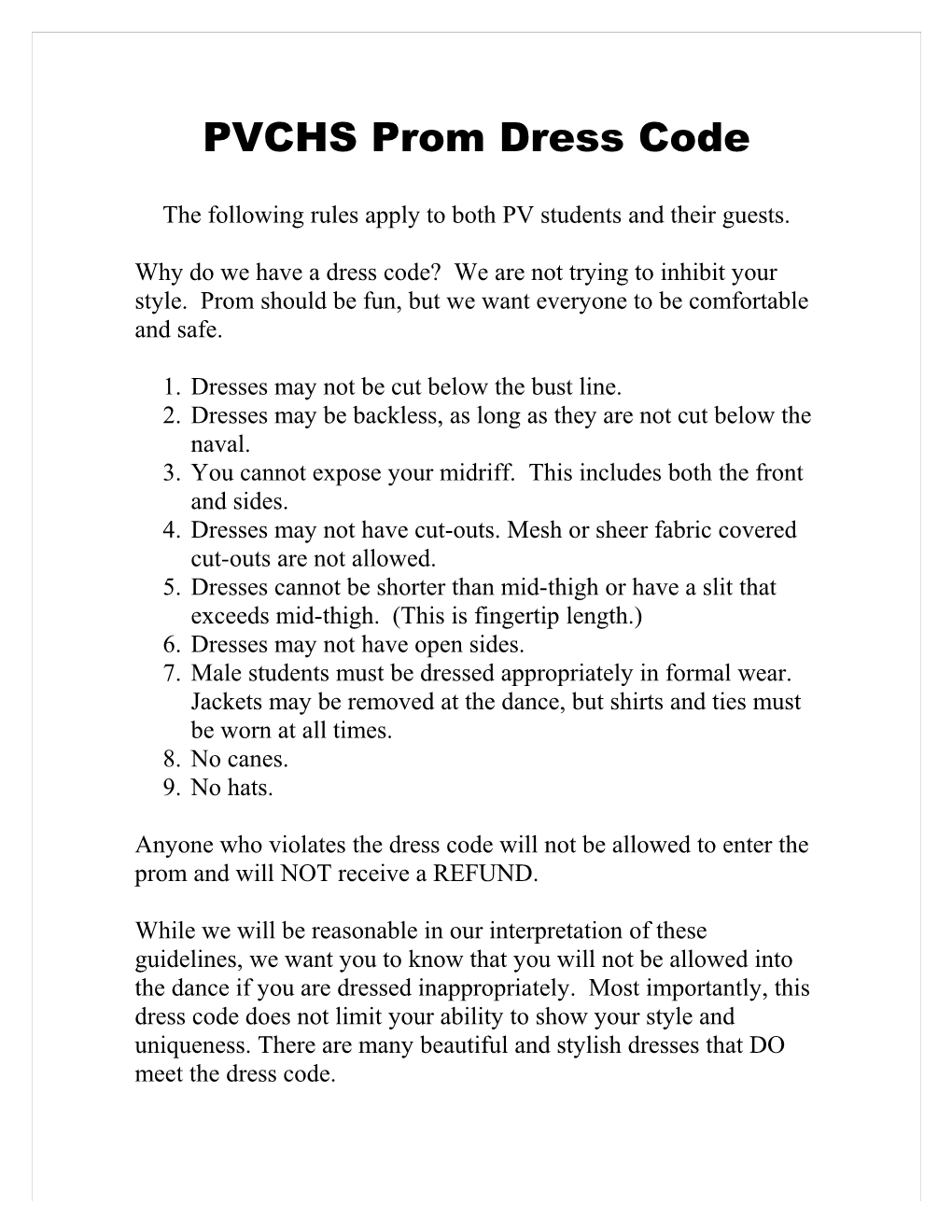 PVCHS Prom Dress Code