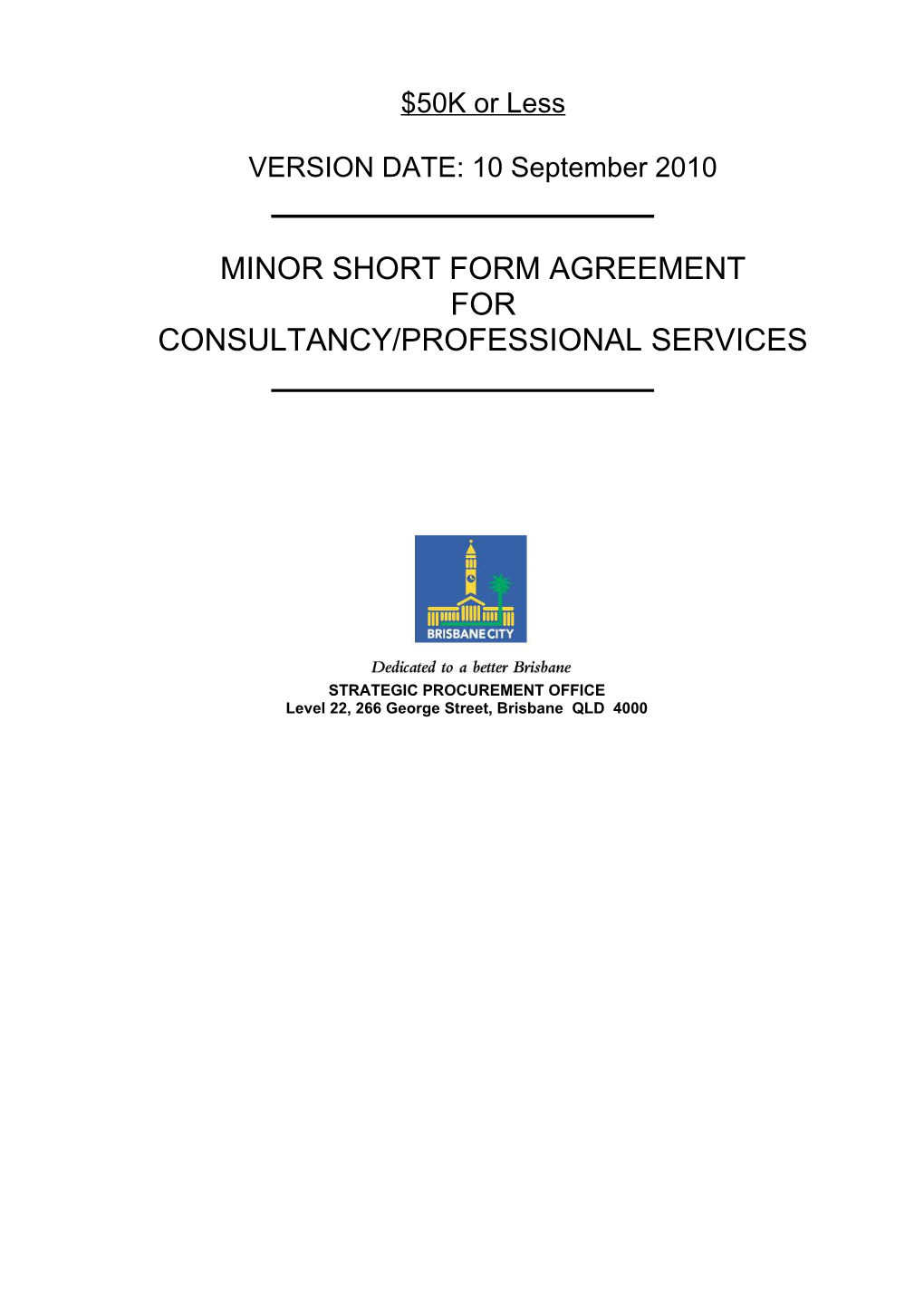 Short Form Agreement for Consultancy Services