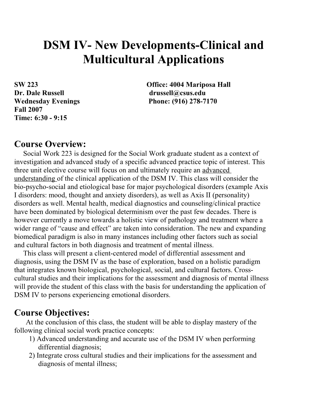 DSM IV- New Developments-Clinical and Multicultural Applications