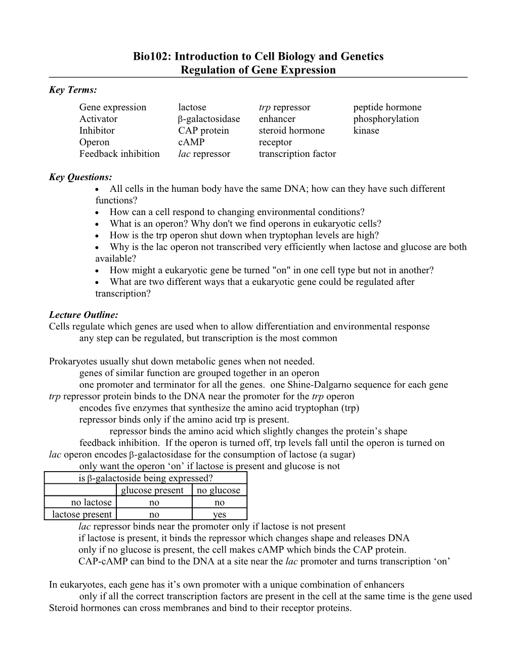 Bio102: Introduction to Cell Biology and Genetics