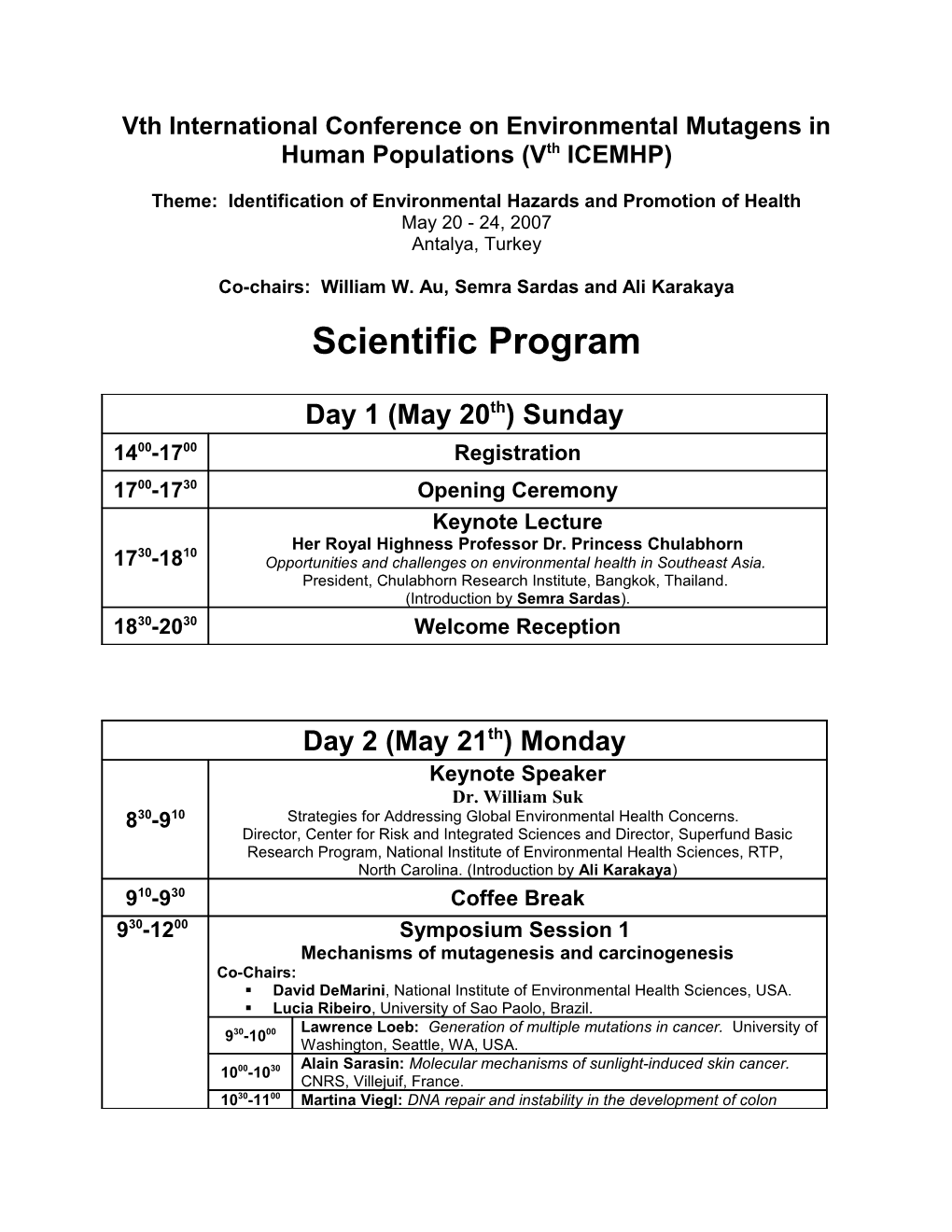 Vth International Conference on Environmental Mutagens in Human Populations (Vth ICEMHP)