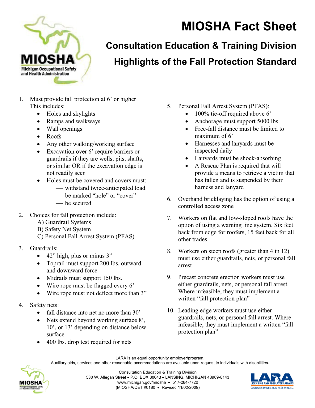 MIOSHA Fact Sheet