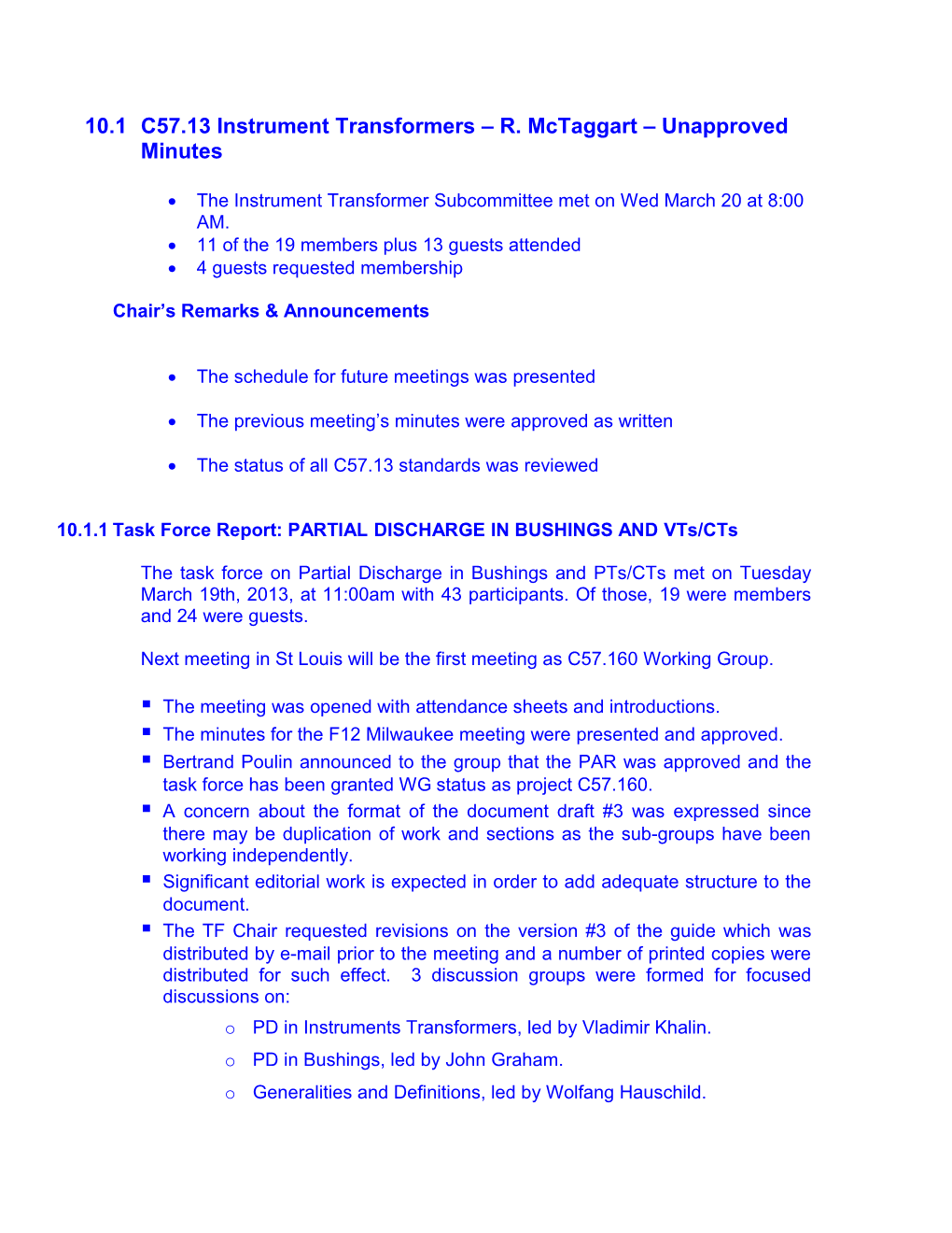 Instrument Transformer Subcommittee Report