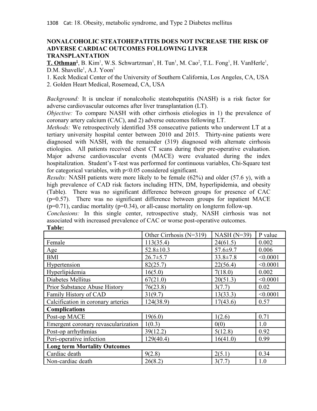 1308 Cat: 18. Obesity, Metabolic Syndrome, and Type 2 Diabetes Mellitus