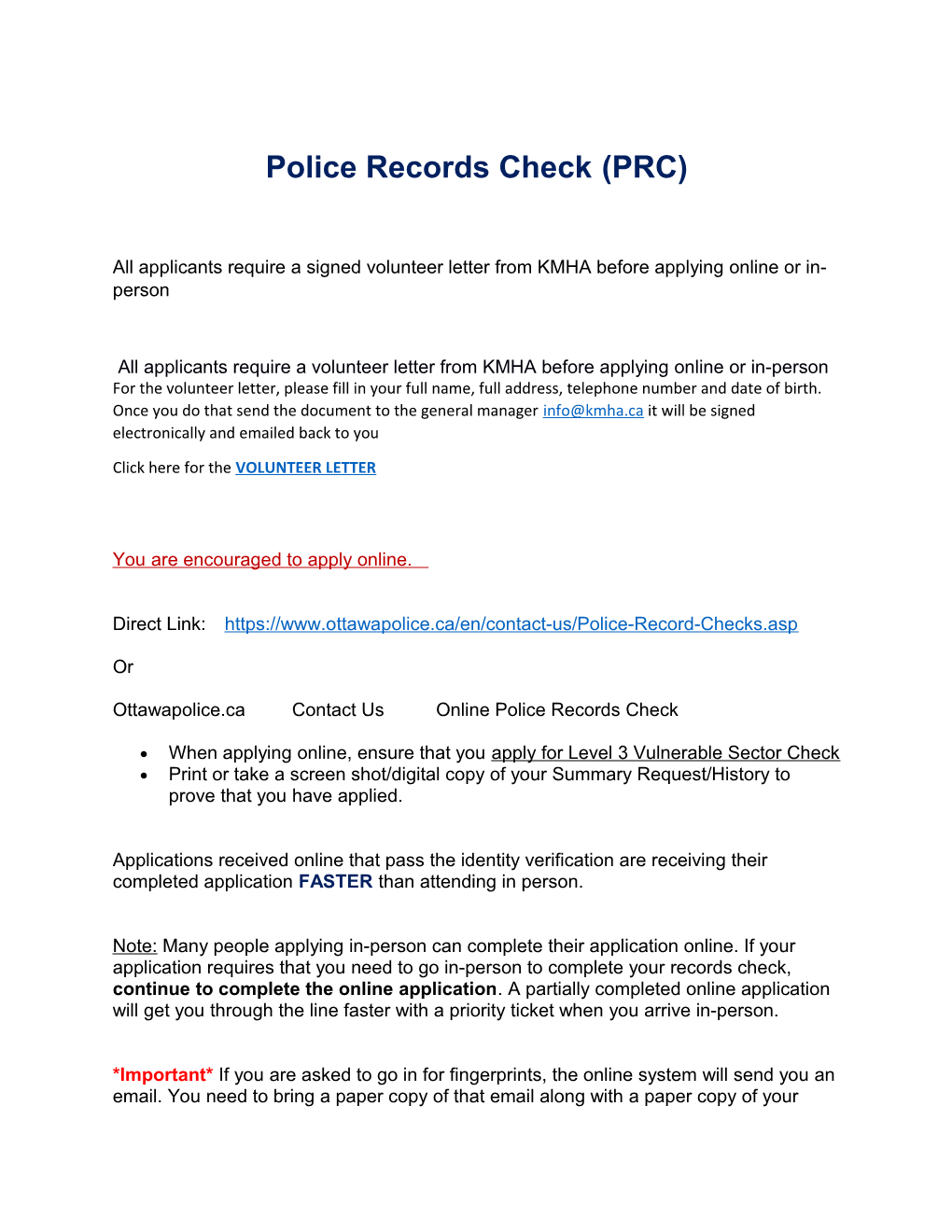 Police Records Check(PRC)