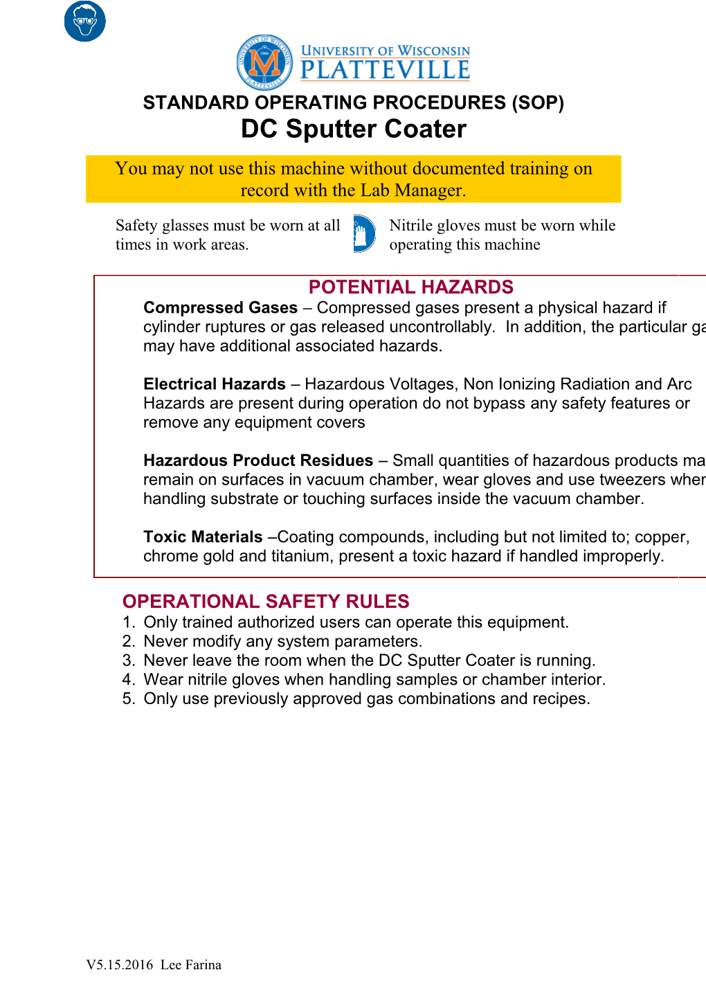Safety Operating Procedure s14