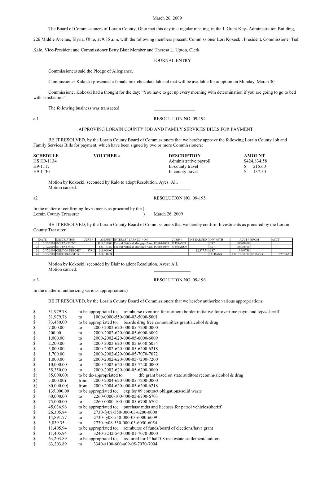 The Board of Commissioners of Lorain County, Ohio Met This Day in a Regular Meeting, In s2