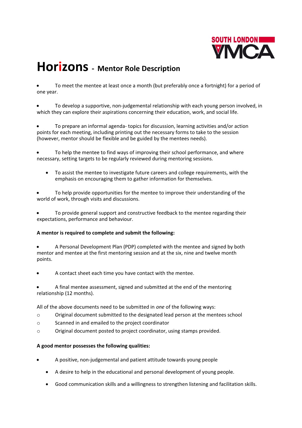 Horizons - Mentor Role Description