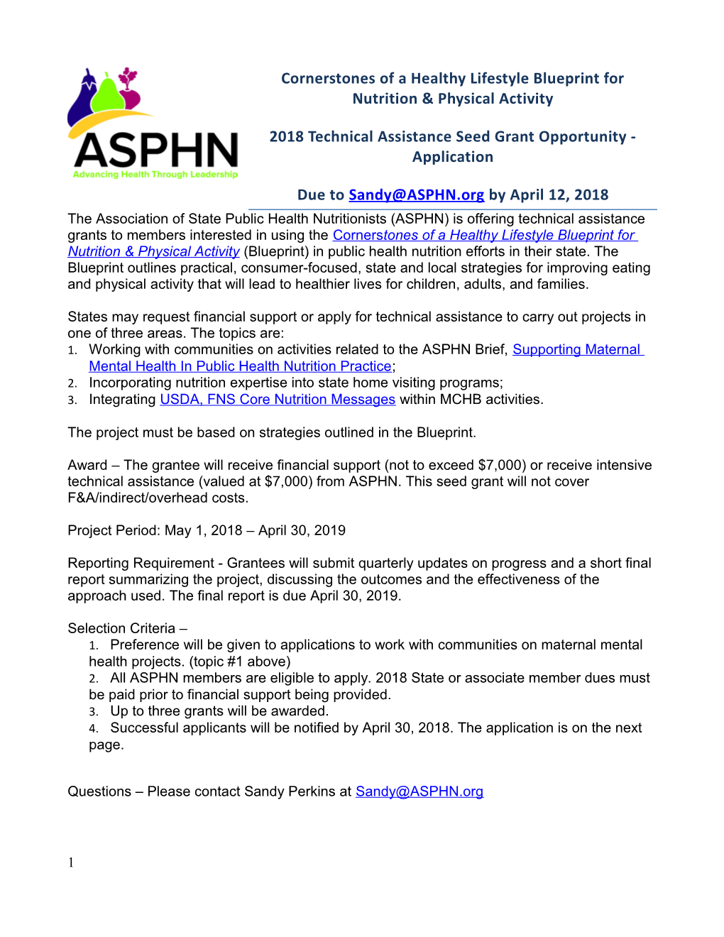 2018 Technical Assistance Seed Grant Opportunity - Application