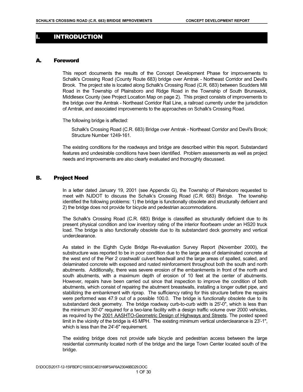 SCHALK's CROSSING Road (C.R. 683) BRIDGE IMPROVEMENTS Concept Development Report