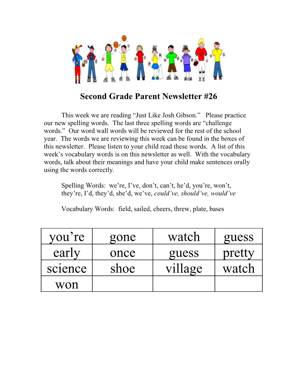 Second Grade Parent Newsletter #26
