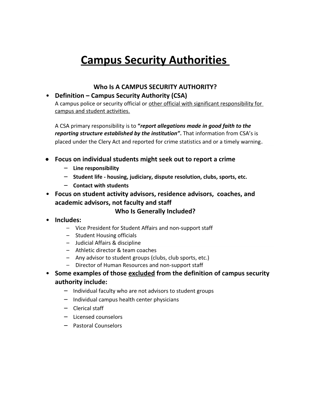 Who Is a CAMPUS SECURITY AUTHORITY?