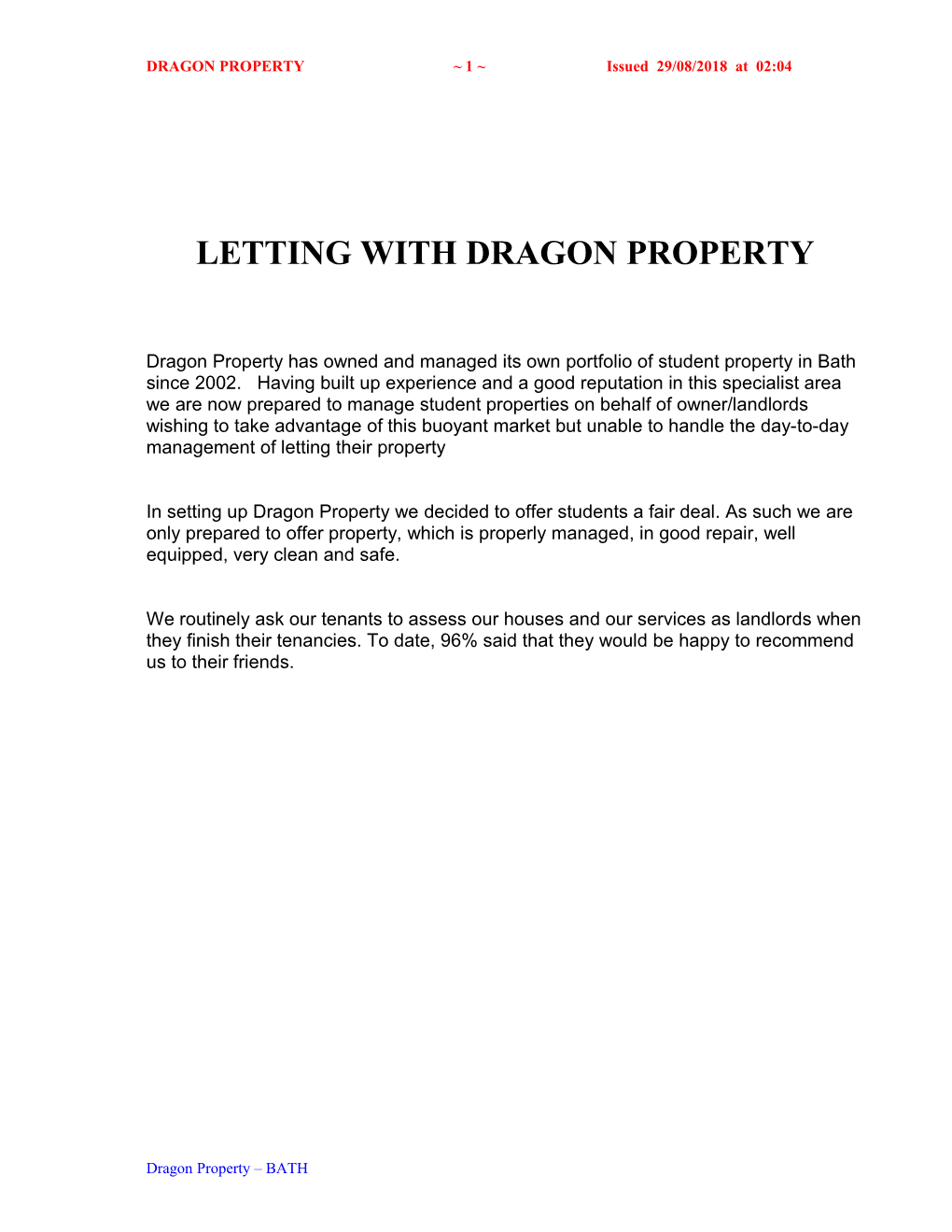 DRAGON PROPERTY 1 Issued 16/09/2018 at 11:24