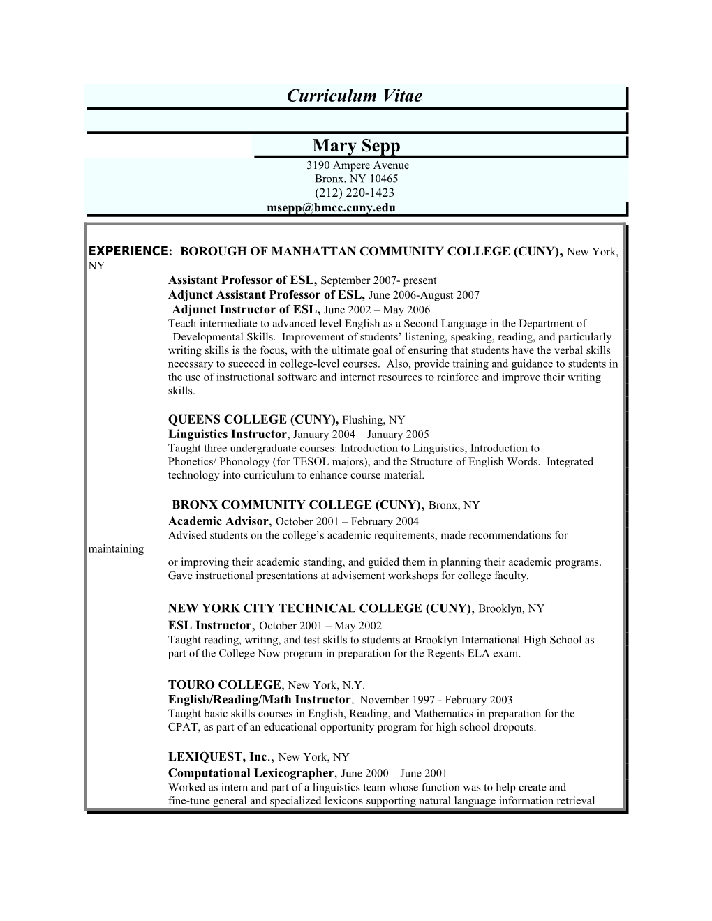 Curriculum Vitae s582